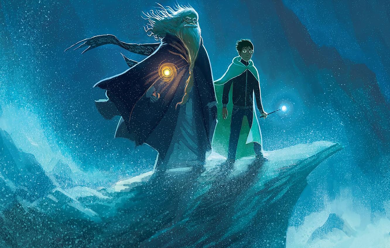 1332x850 Wallpaper sea, wave, rock, beard, cloak, Potter, Harry Potter, Harry, magic wand, Albus, Albus, Dumbledore, дамблдор, Альбус Дамблдор image for desktop, section арт