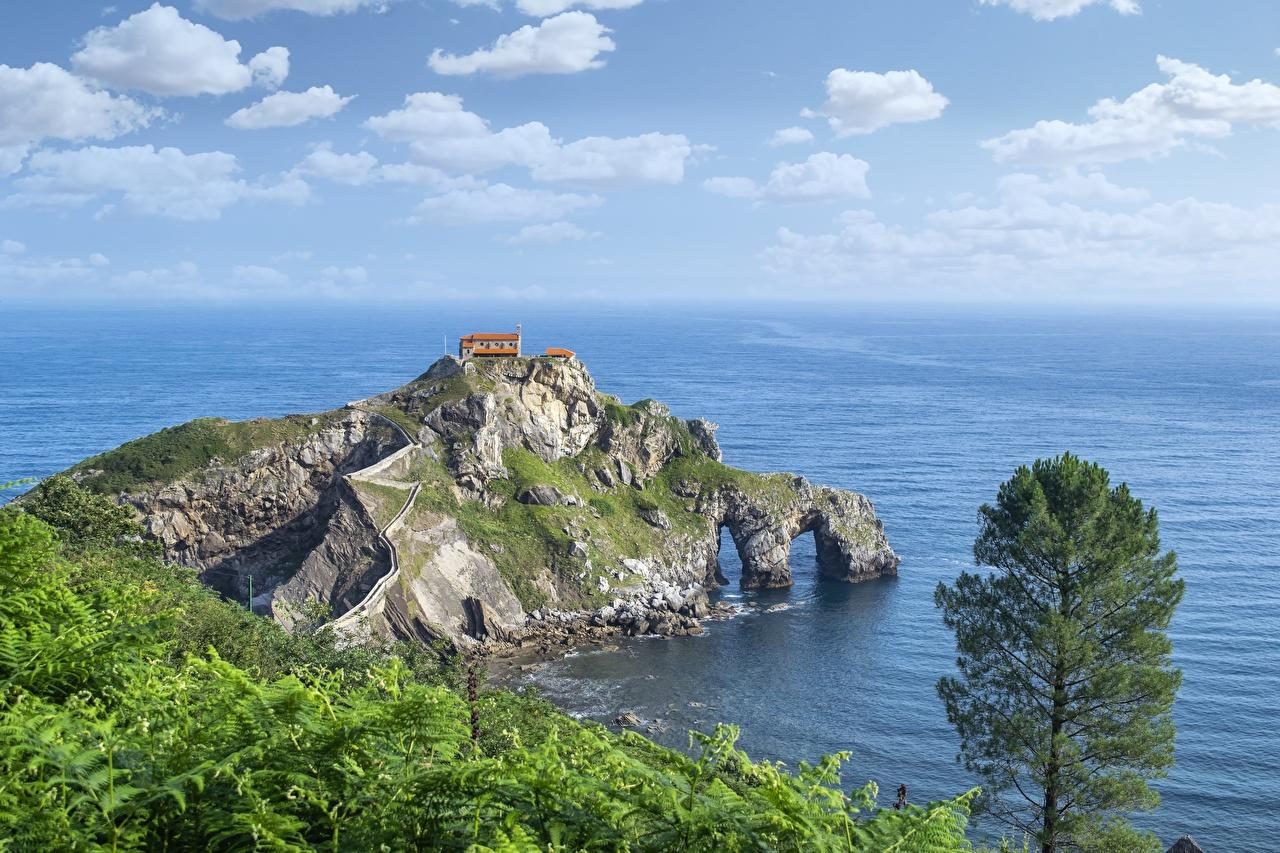 1280x853 Wallpaper Spain San Juan de Gaztelugatxe Sea Cliff Nature Island