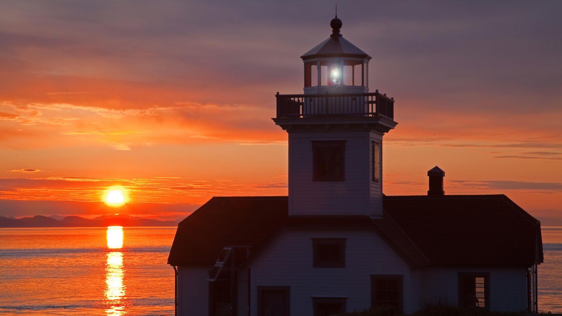 1920x1080 Free download View Lighthouse At Sunset Patos Island San Juan Islands Washington [1920x1080] for your Desktop, Mobile & Tablet. Explore Island Sunset Wallpaper. Purple Sunset Wallpaper, Beach Sunset Wallpaper