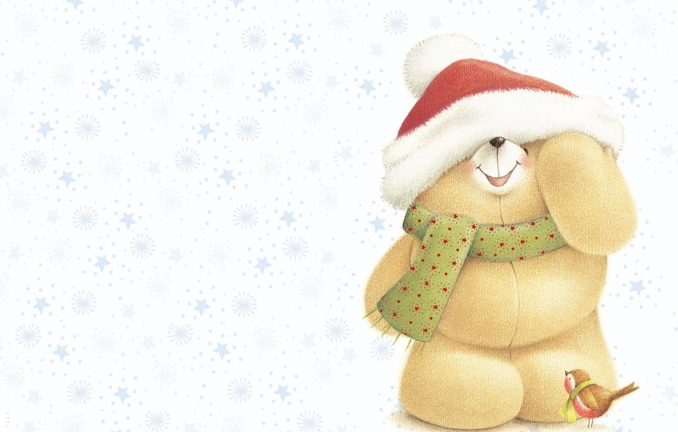 1332x850 Wallpaper background, mood, holiday, new year, texture, art, bear, cap, children's, Forever Friends Deckchair bear image for desktop, section новый год