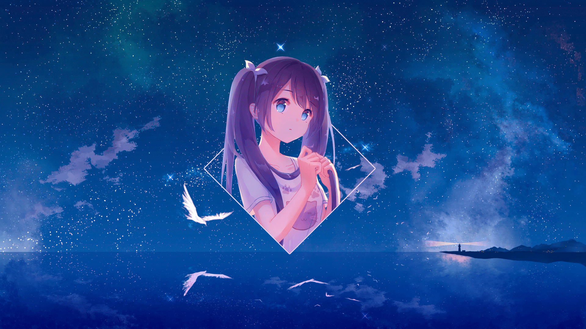 1920x1080 Ocean View, Anime, Picture In Picture, Photohop, Anime Girls, Digital Art. Mocah HD Wallpaper