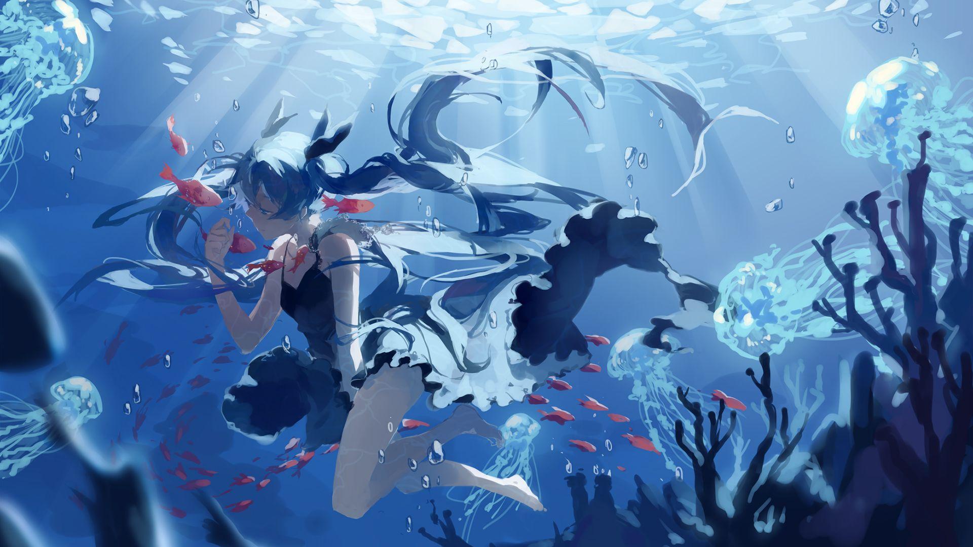 prompthunt An anime girl swimming through a tropical ocean anime scenery  by Makoto Shinkai digital art