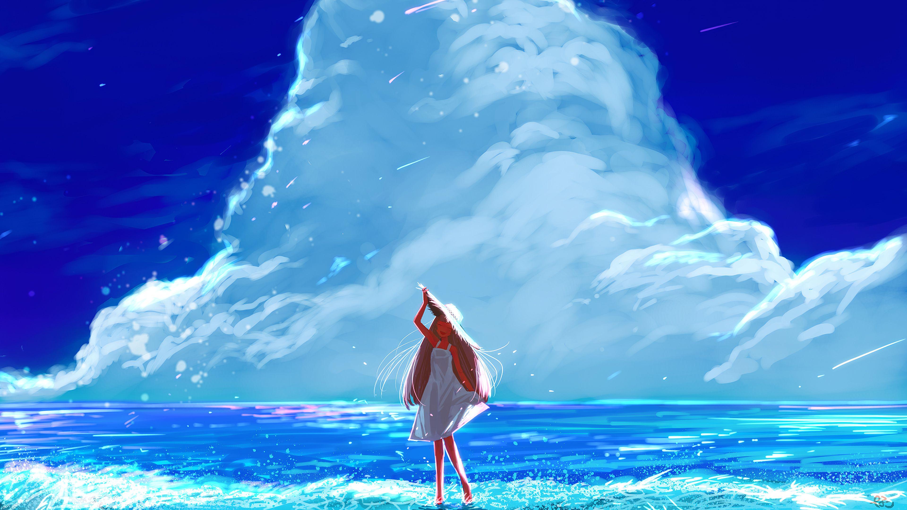 3840x2160 Anime Beach Wallpaper