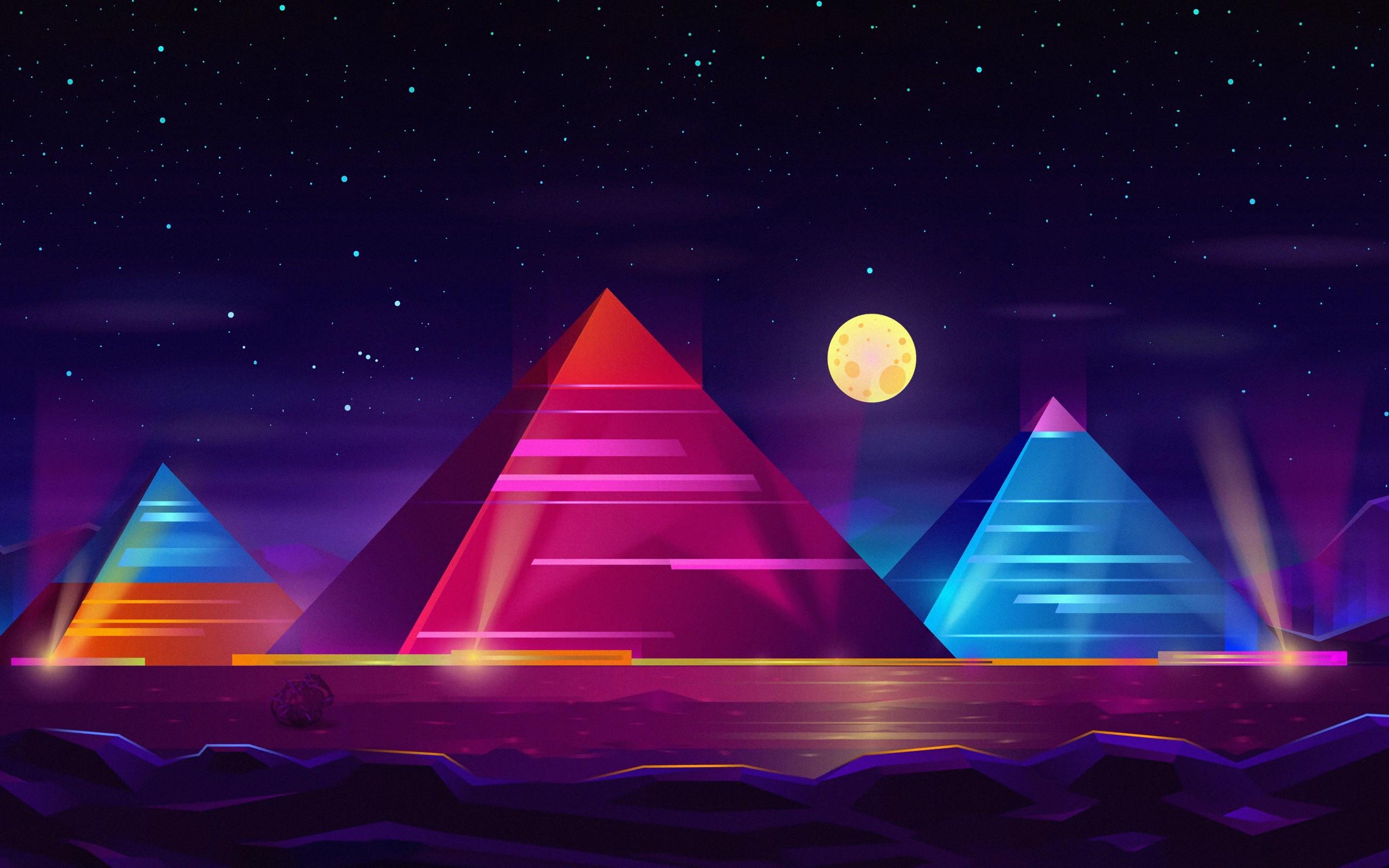 2560x1600 Download Pyramids, colorful night, desert, neon art wallpaper, 2560x Dual Wide, Widescreen 16: Widescreen