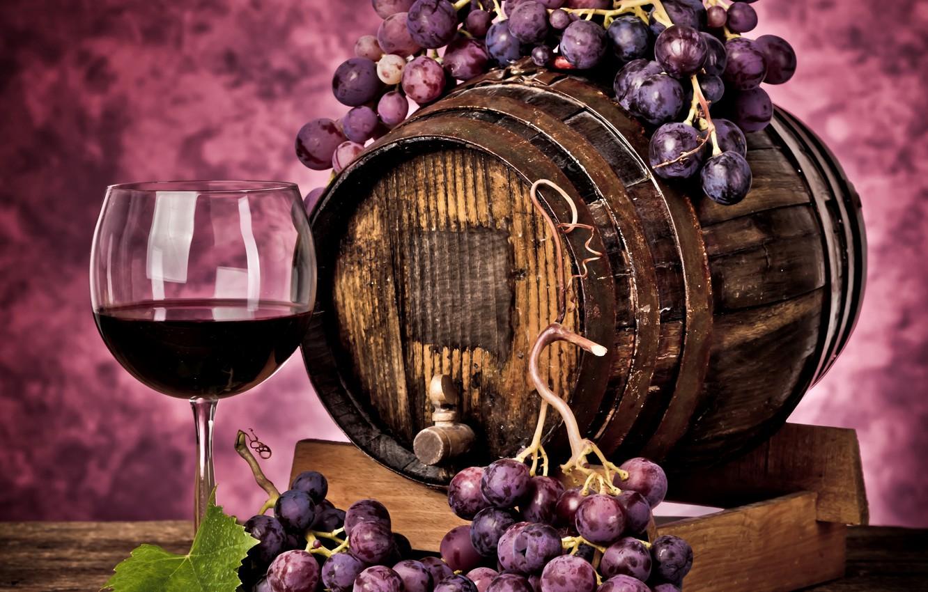 1332x850 Wallpaper red, berries, wine, glass, grapes, drink, barrel, vine, winemaking, Grapes image for desktop, section еда