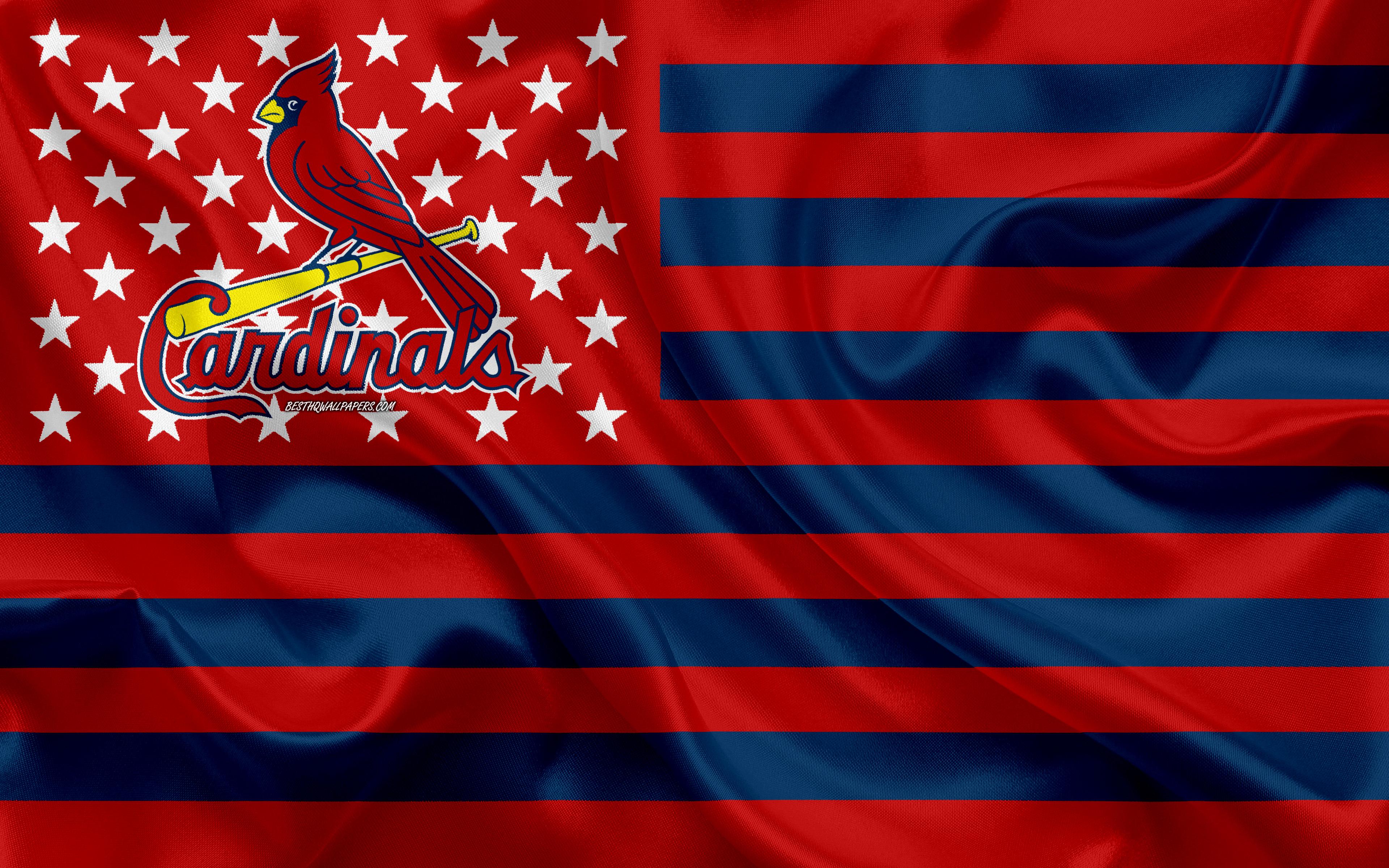 3840x2400 Download wallpaper St Louis Cardinals, American baseball club, flag flag, MLB, St Louis, Missouri, USA, logo, emblem, Major League Baseball, silk flag, baseball for desktop with resolution 3840x2400. High Quality HD picture