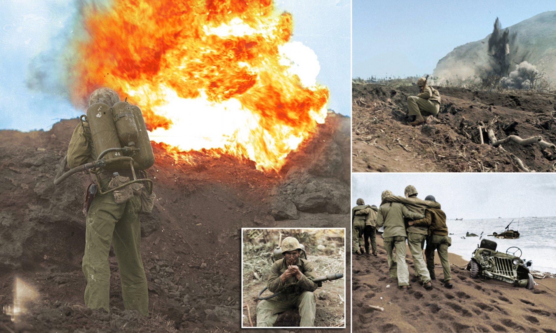 1908x1146 Dramatic image show the horrors of Iwo Jima in color. Daily Mail Online