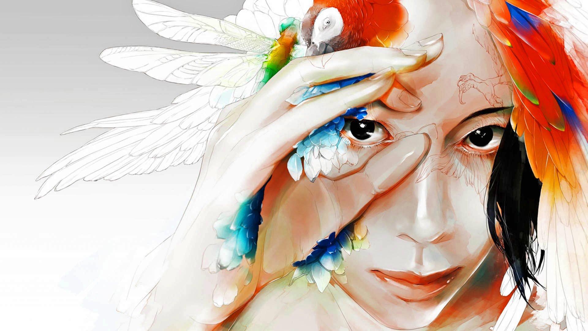 1920x1080 color, Dragonfly, Drawing, Fantasy, Parrot, Art Wallpaper HD / Desktop and Mobile Background