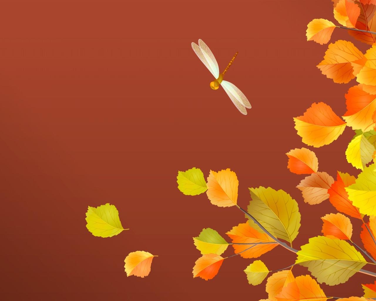 1280x1024 Wallpaper Yellow leaves, dragonfly, autumn, art picture 1920x1080 Full HD 2K Picture, Image