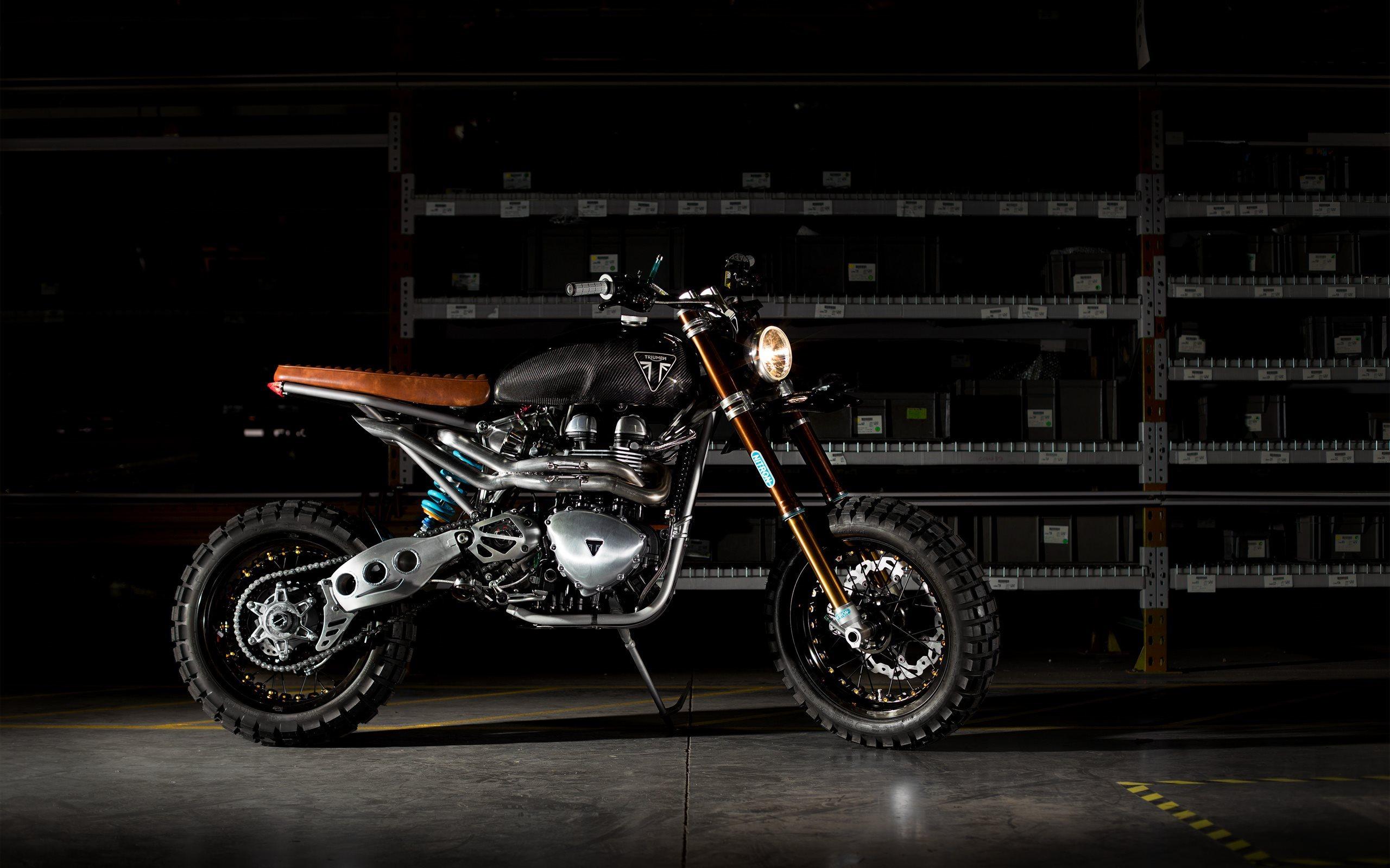 2560x1600 Download wallpaper Triumph Scrambler, 2017 bikes, garage, superbikes, Triumph for desktop with resolution 2560x1600. High Quality HD picture wallpaper