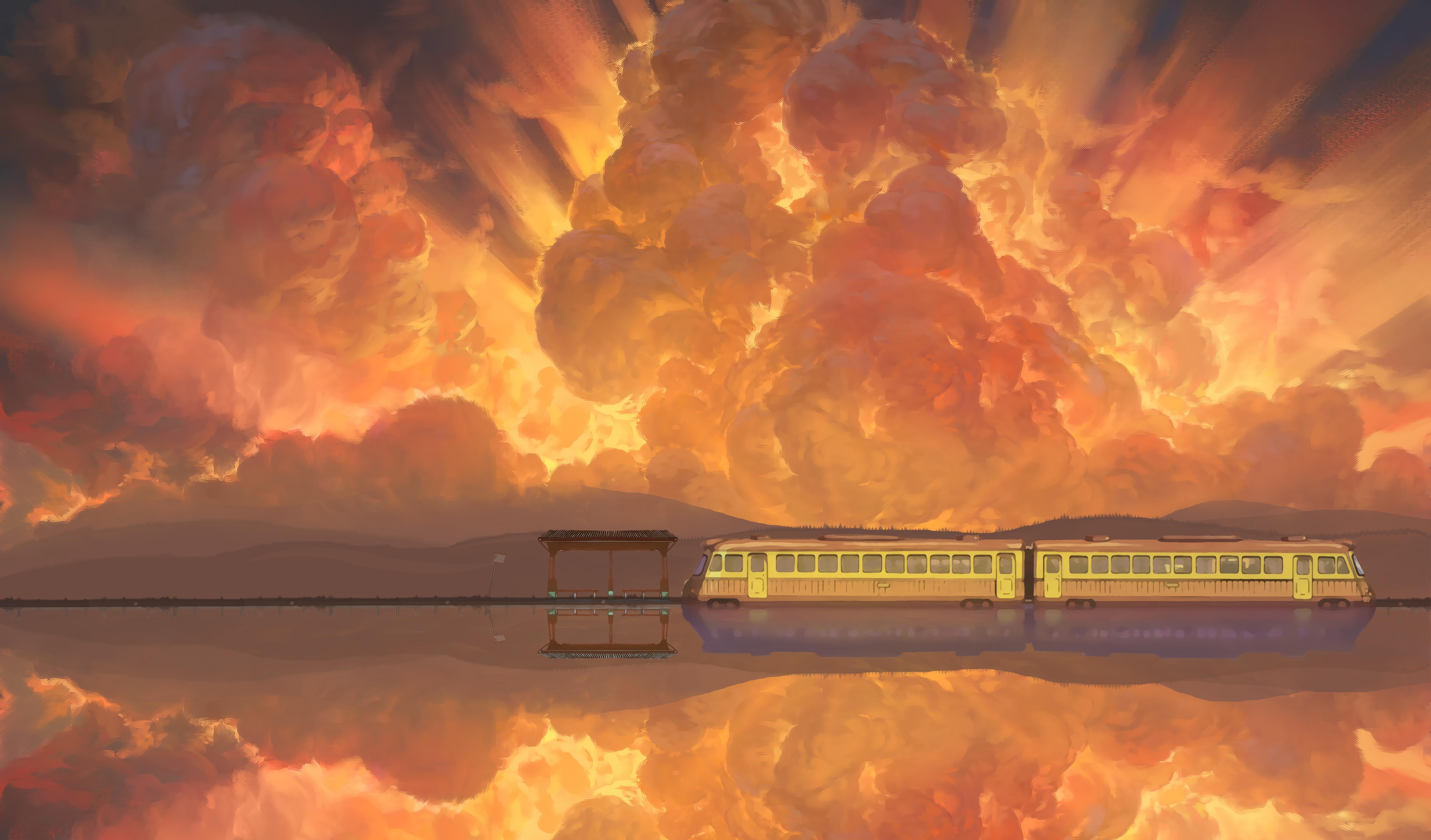 6000x3523 Spirited Away Train Sky Painting Landscape Anime Painting Photohop Wallpaper:6000x3523