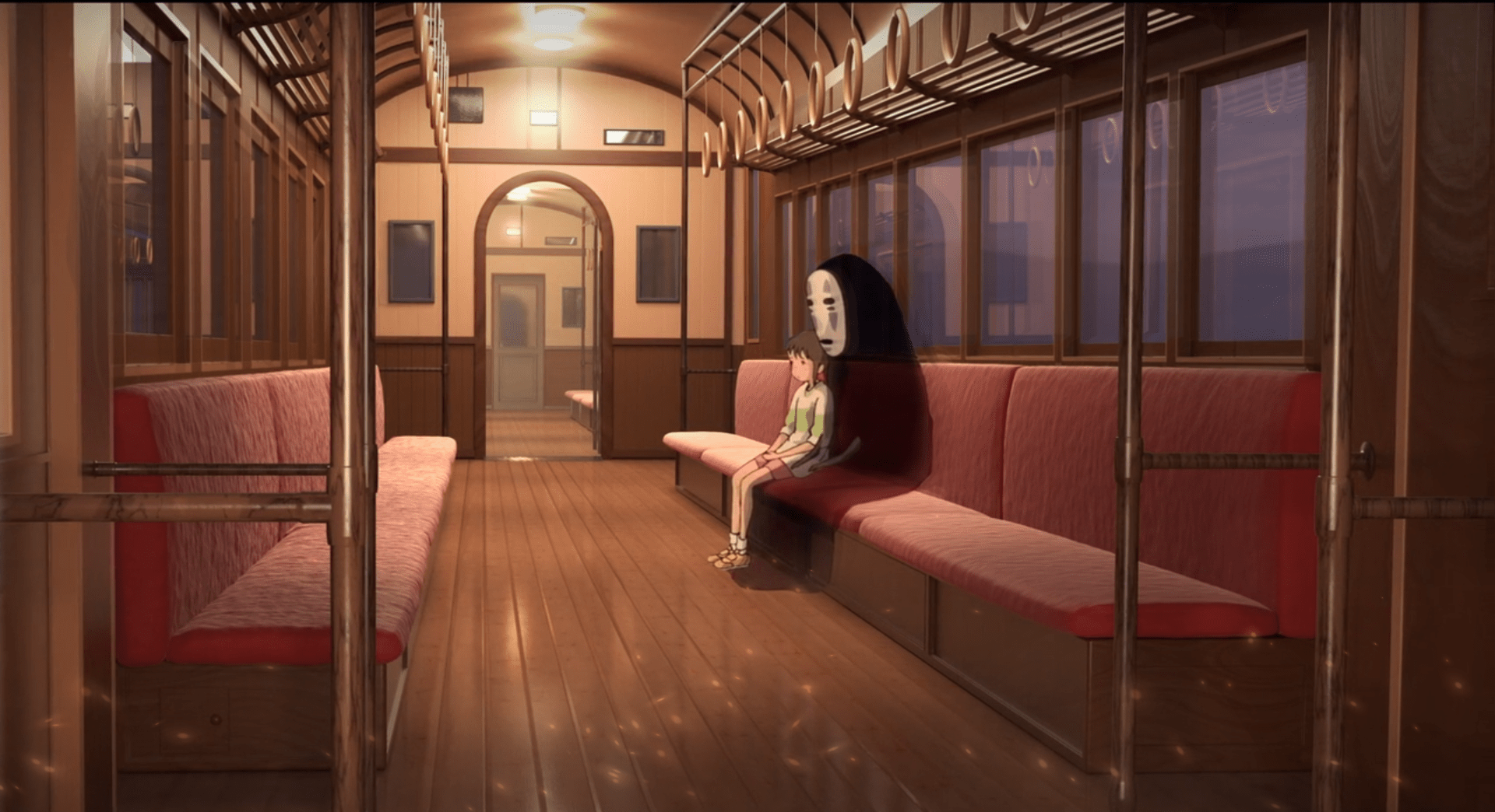 1920x1044 Carried away by the ghosts Faceless and Chihiro ride the train in an empty carriage live wallpaper [DOWNLOAD FREE]