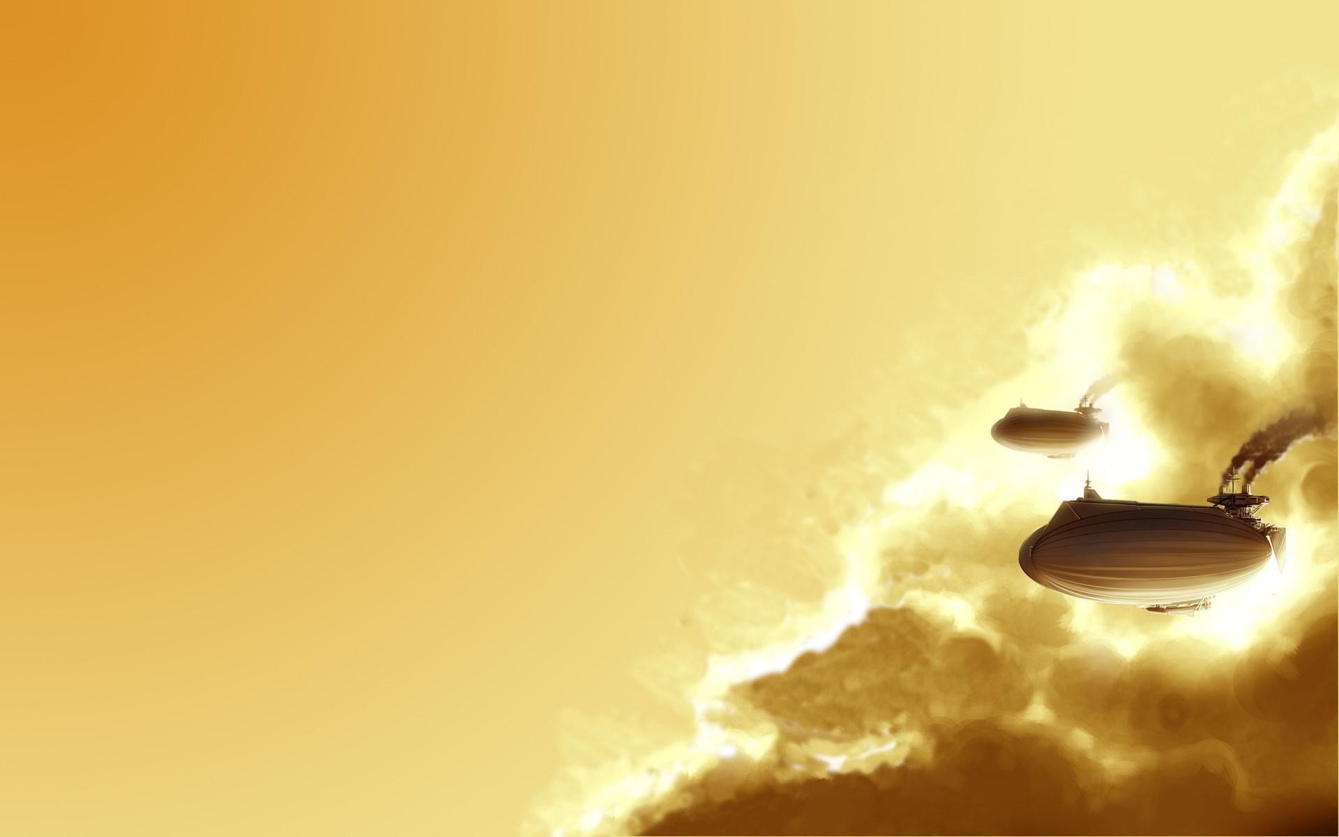 1920x1200 sunlight, clouds, yellow, morning, steampunk airship, light, lighting, computer wallpaper, macro photography. Mocah HD Wallpaper