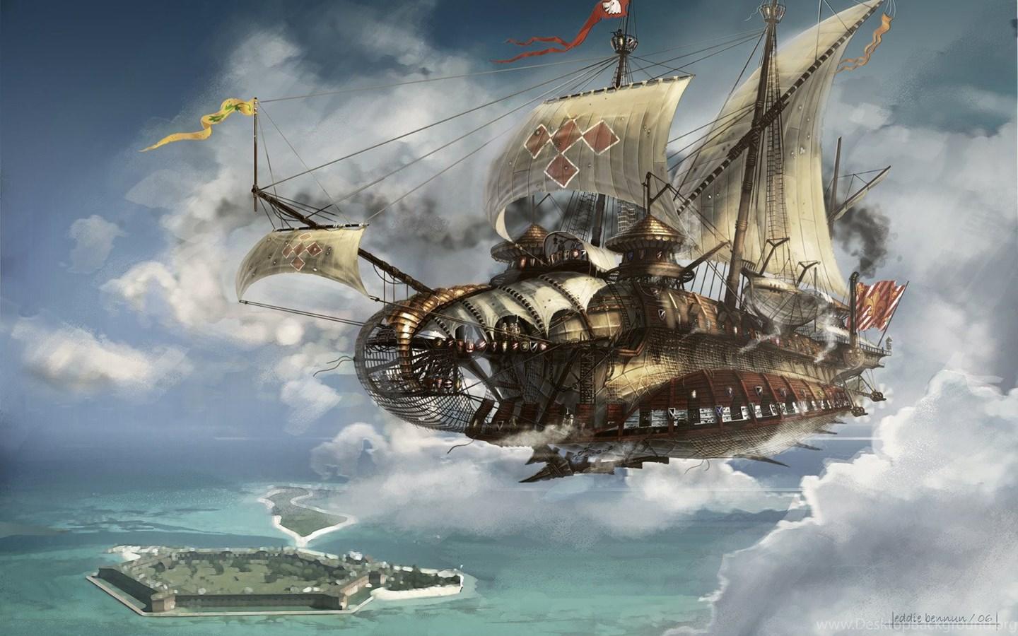 1440x900 Fantasy Airship Wallpaper Desktop Background