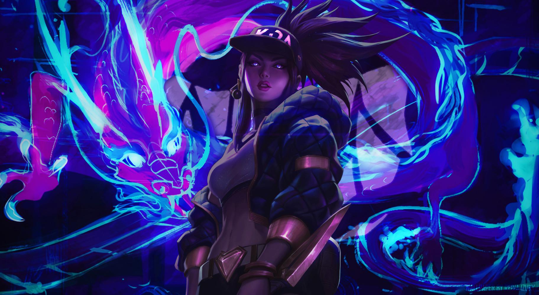 1823x1000 Desktop wallpaper neon art, league of legends, akali, art, HD image, picture, background, eb89f1