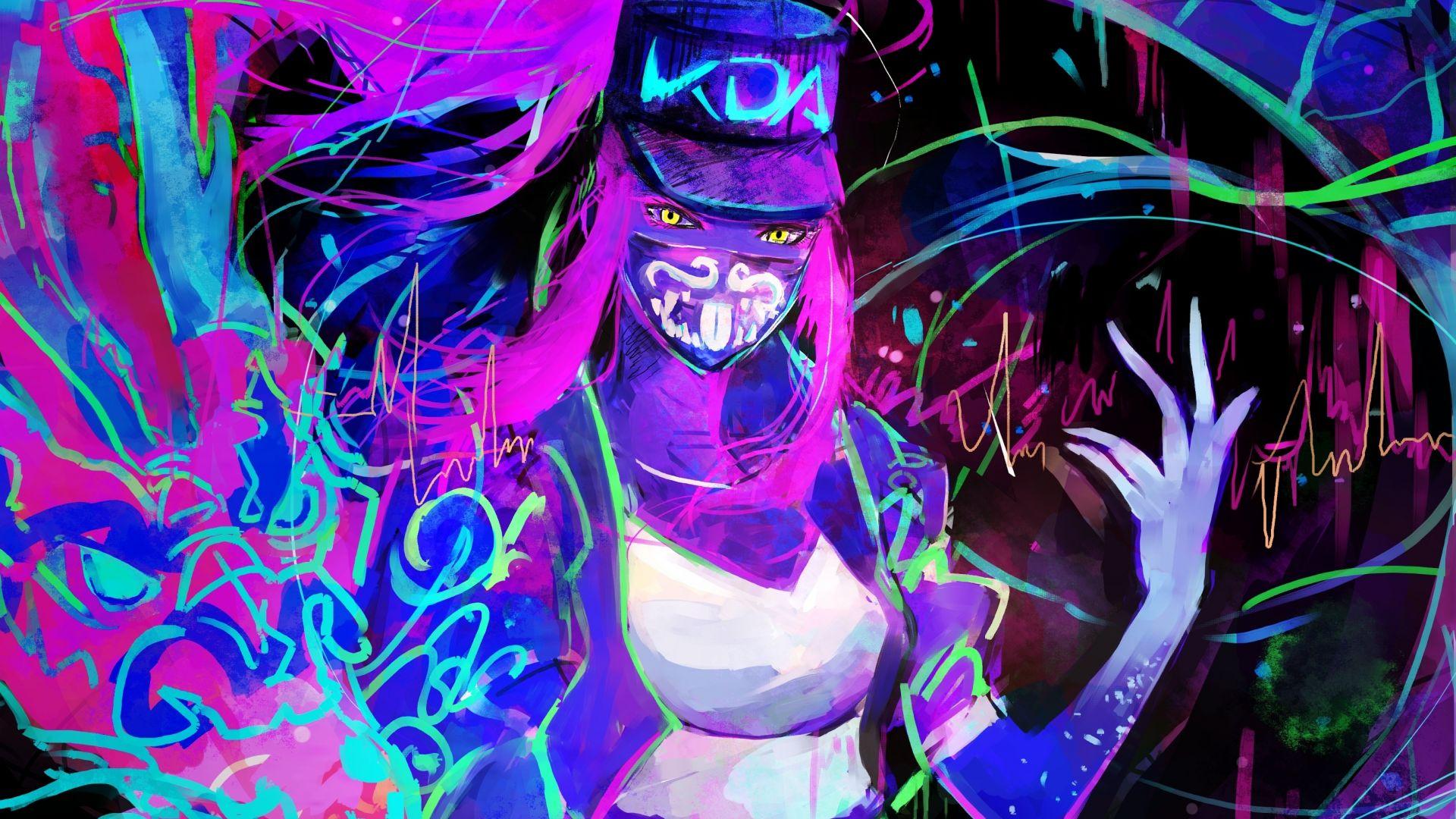 1920x1080 Desktop wallpaper akali, league of legends, neon, art, HD image, picture, background, 041bbd