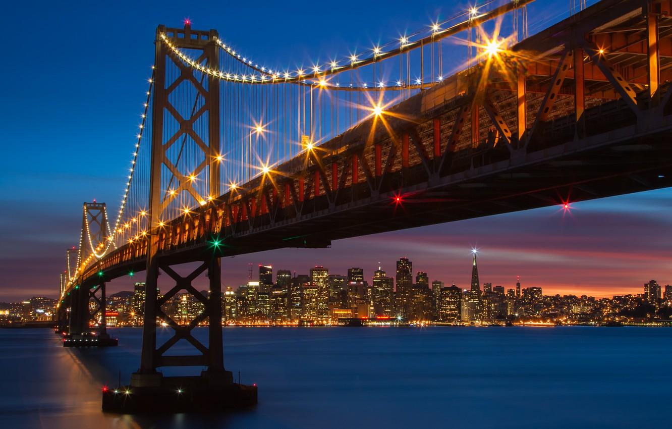 1332x850 Wallpaper bridge, lights, CA, San Francisco, night city, California, San Francisco, Bay Bridge, San Francisco Bay, the Bay of San Francisco image for desktop, section город