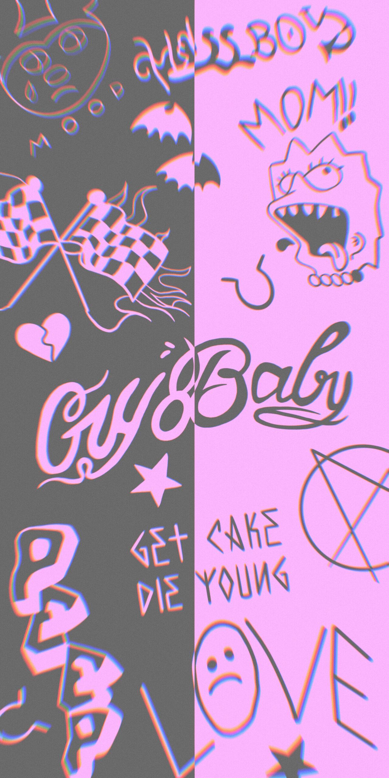 1280x2560 Lil Peep Tattoos Pink & Black Wallpaper
