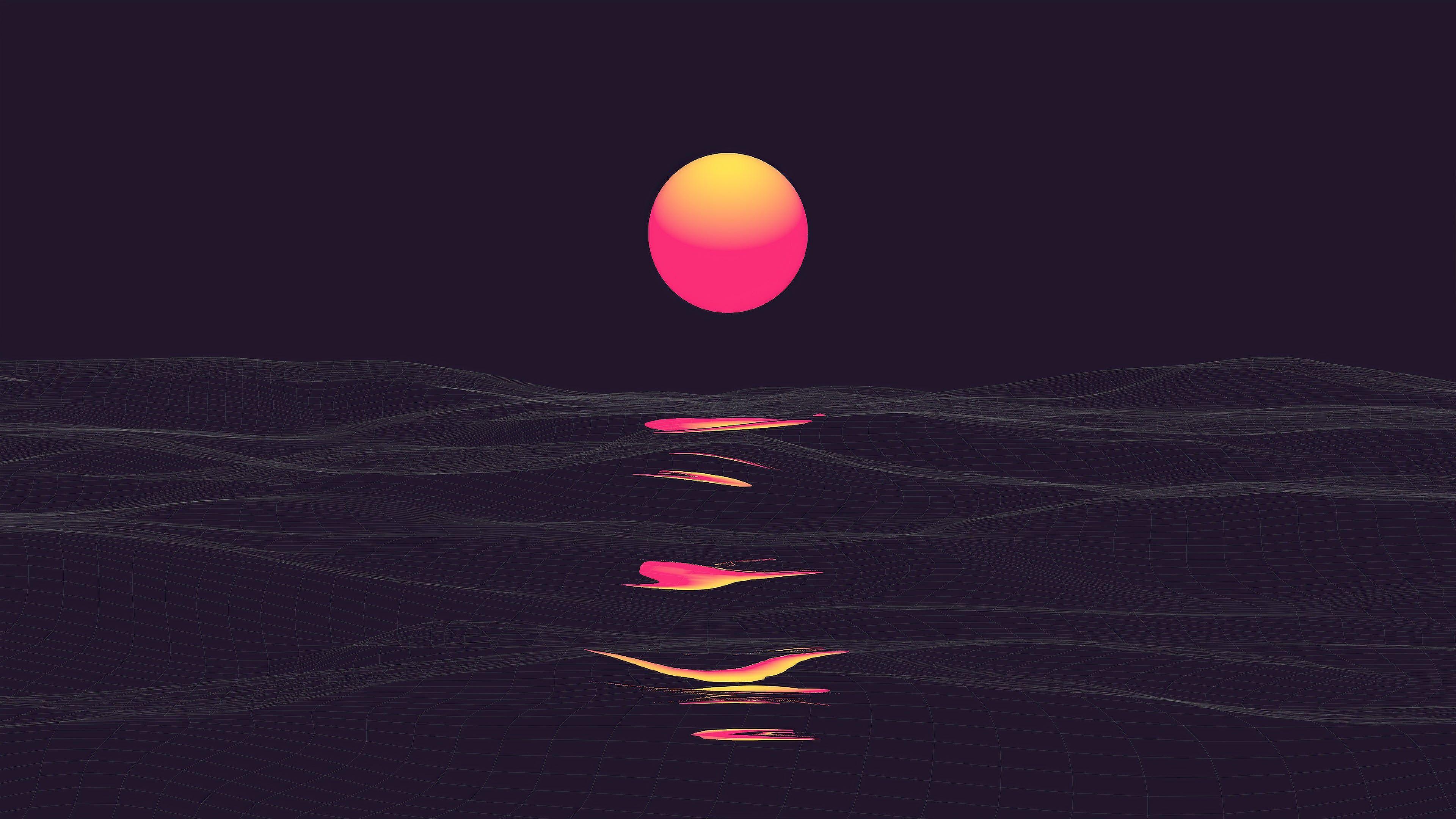 3840x2160 Retrowave Sunset Reflection 4K wallpaper. Wallpaper notebook, Vaporwave wallpaper, Desktop wallpaper art