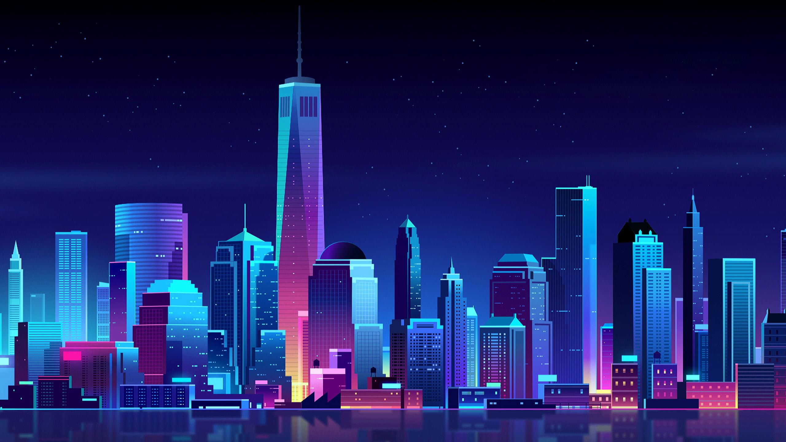 2560x1440 City HD Vaporwave Wallpaper