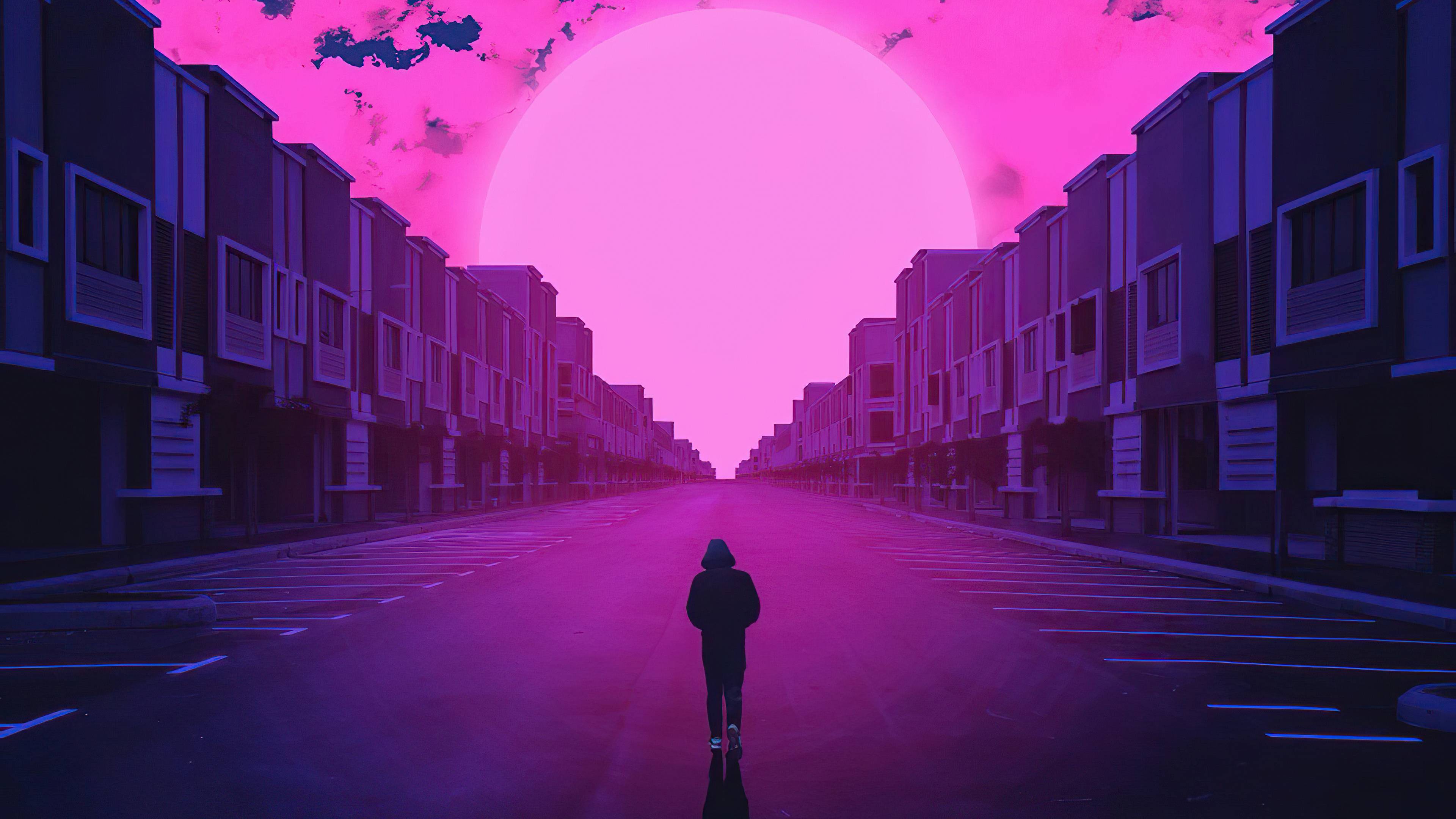 3840x2160 Alone Walking On Road Vaporwave Wallpaper, HD Artist 4K Wallpaper, Image, Photo and Background