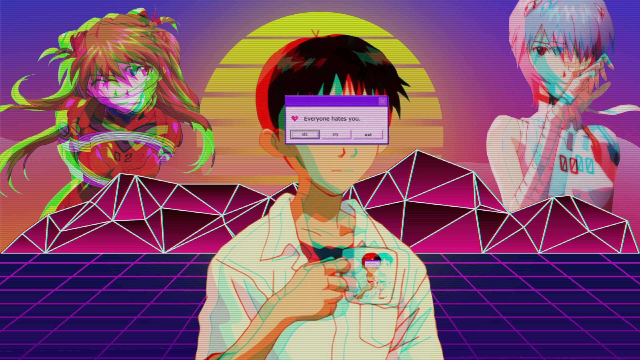 2560x1440 Neon Genesis Evangelion Vaporwave Wallpaper