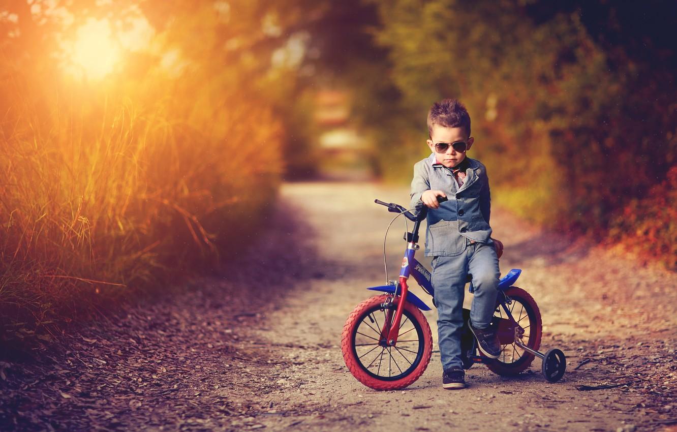 1332x850 Wallpaper road, sunset, nature, bike, the evening, boy, costume, child image for desktop, section ситуации