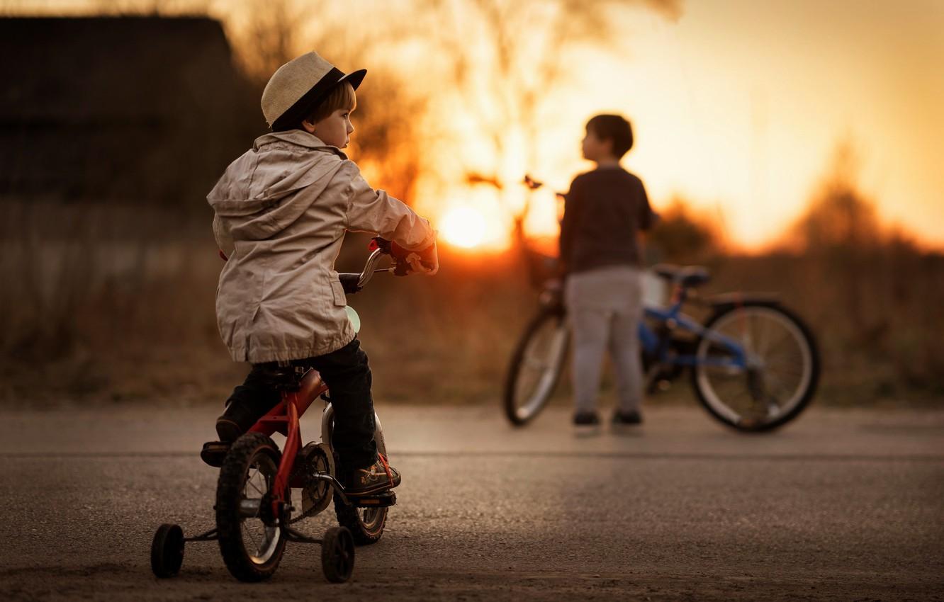 1332x850 Wallpaper bike, children, boy, The boys and their bikes image for desktop, section настроения
