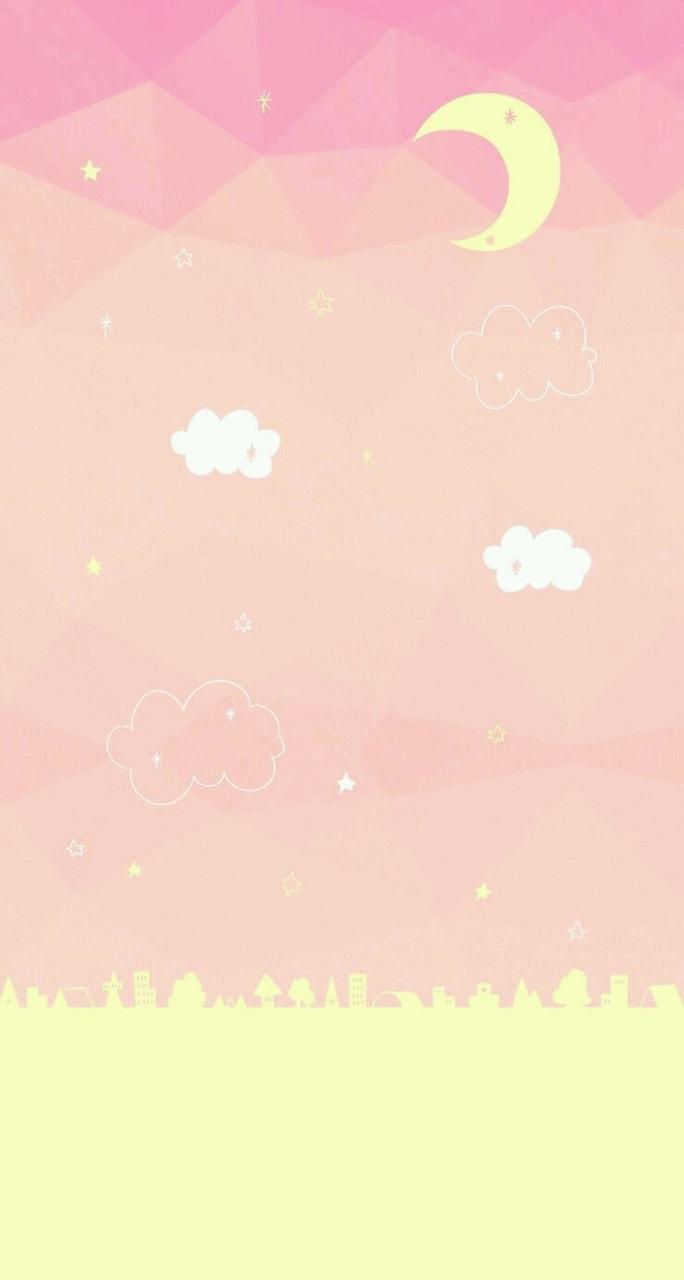 684x1280 pastel phone wallpaper, pink, sky, pattern, design, cloud, illustration, heart, peach