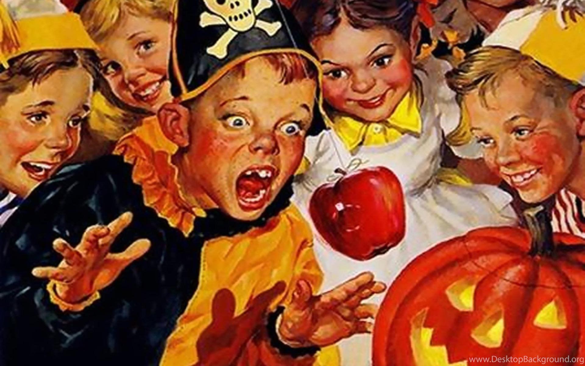 1920x1200 Vintage Halloween, posters, norman Rockwell, cards, halloween. Desktop Background