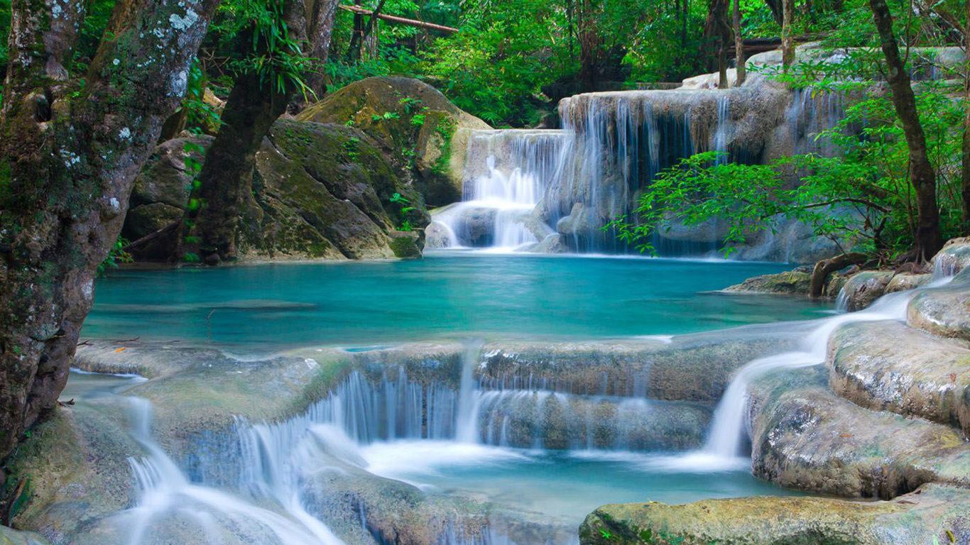 1366x768 Thailand Waterfalls The Beauty Of Nature Landscape HD Wallpaper Tablets And Mobile Phones Free Download For Desktop :
