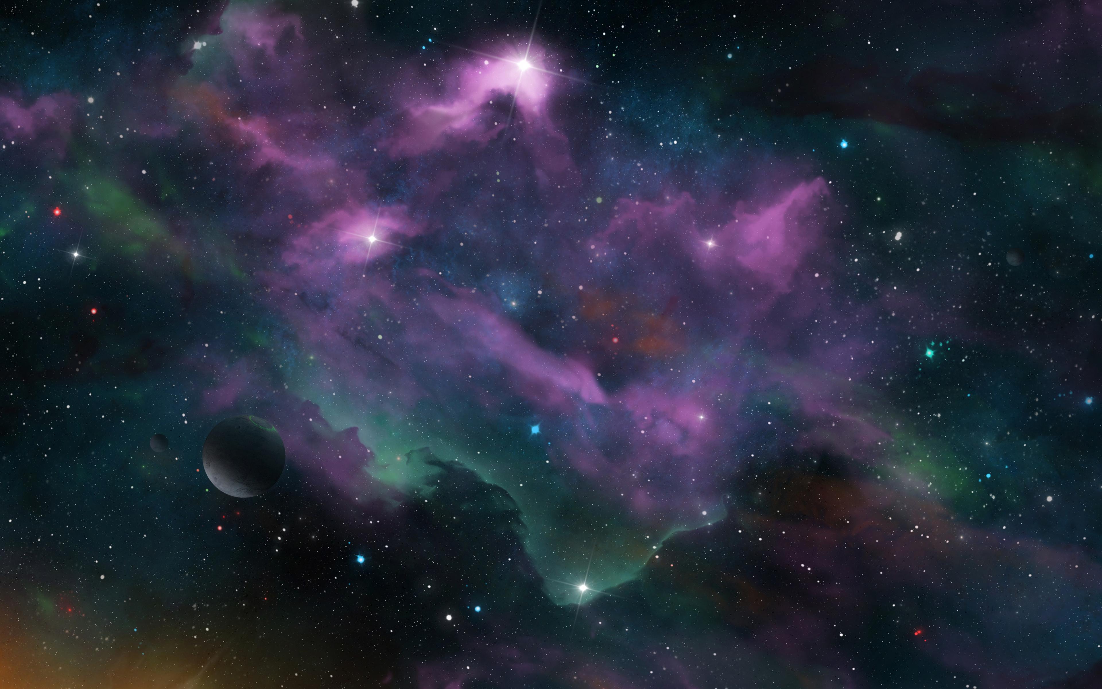 3840x2400 Download Artwork, space, colorful clouds, planets, nebula wallpaper, 3840x 4K Ultra HD 16: Widescreen