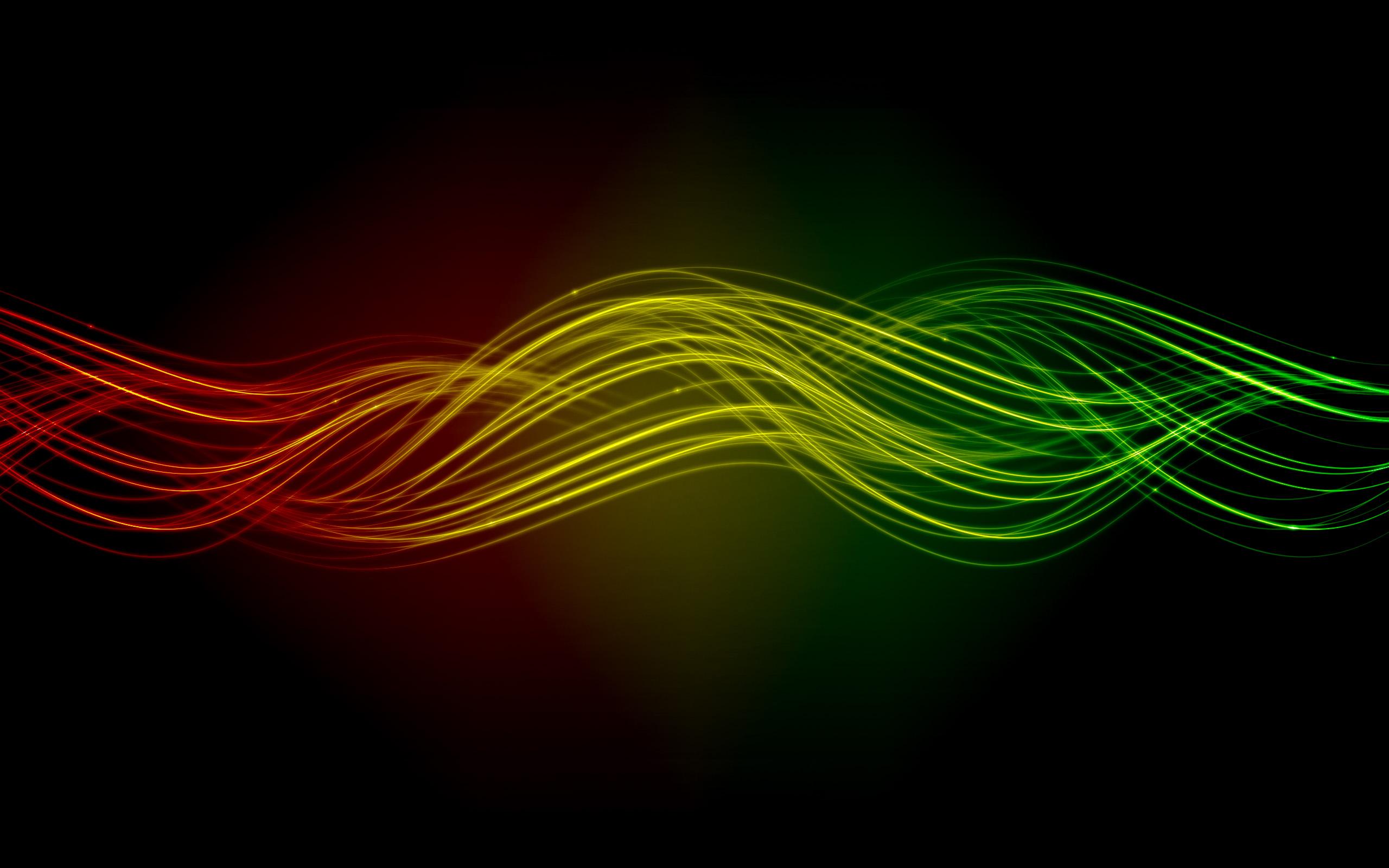 2560x1600 green, abstract, dark, red, multicolor, yellow, waves, digital art Wallpaper /
