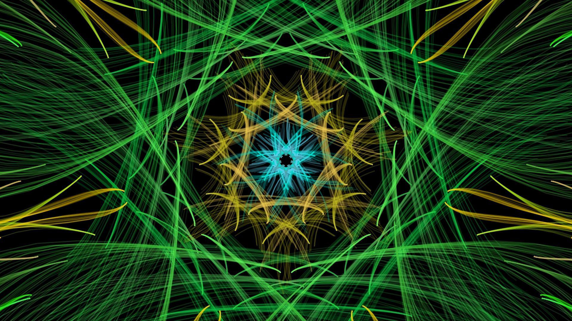 1920x1080 Green Yellow Lines Fractal Pattern HD Abstract Wallpaper