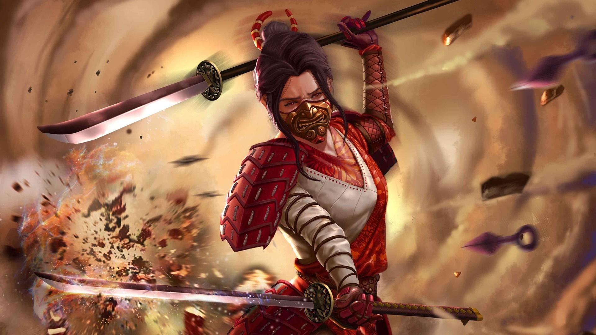 1920x1080 anime, samurai, mythology, screenshot, computer wallpaper, woman warrior. Mocah HD Wallpaper