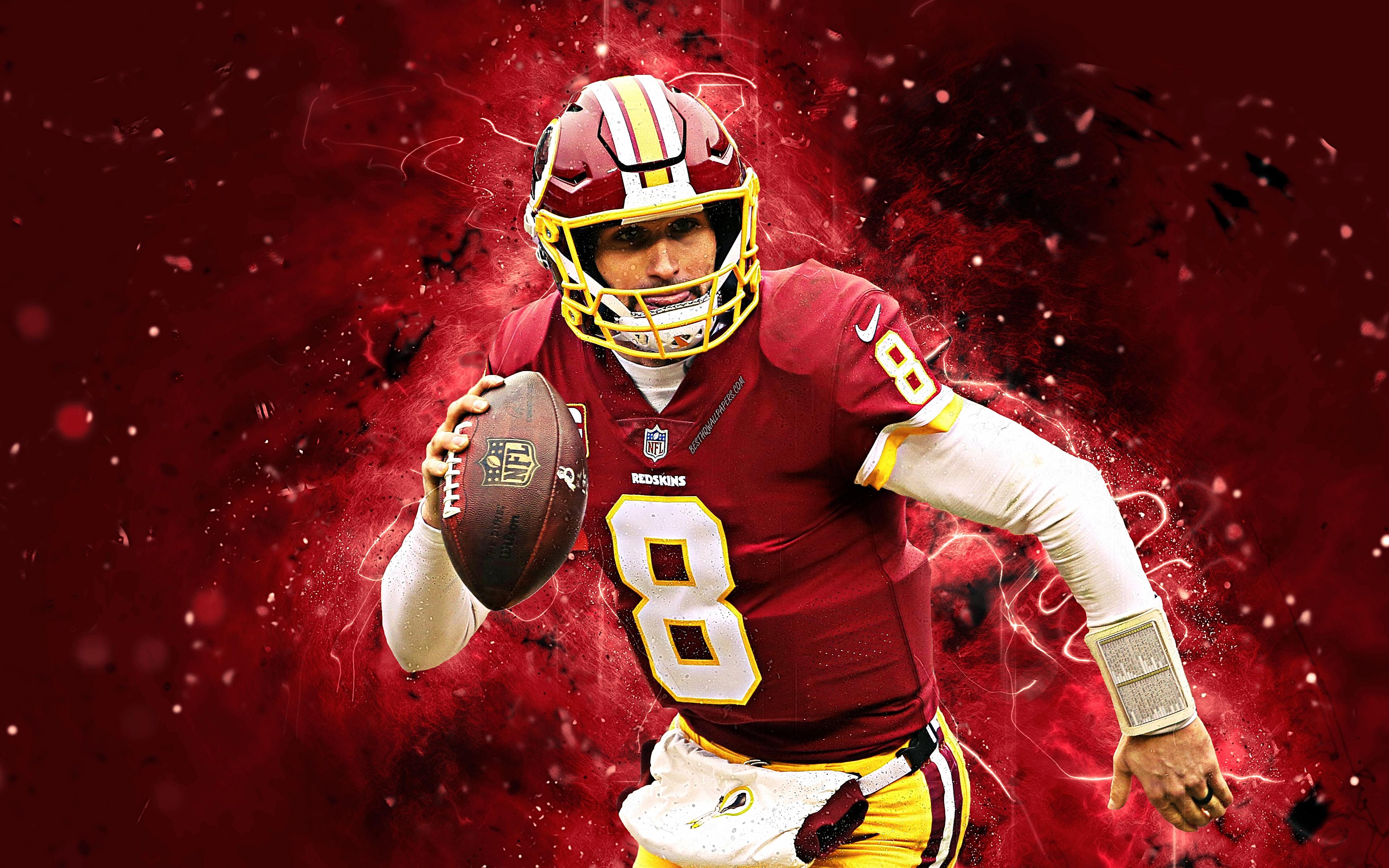 3840x2400 Download wallpaper 4k, Kirk Cousins, abstract art, defensive tackle, NFL, Washington Redskins, Cousins, american football, neon lights for desktop with resolution 3840x2400. High Quality HD picture wallpaper