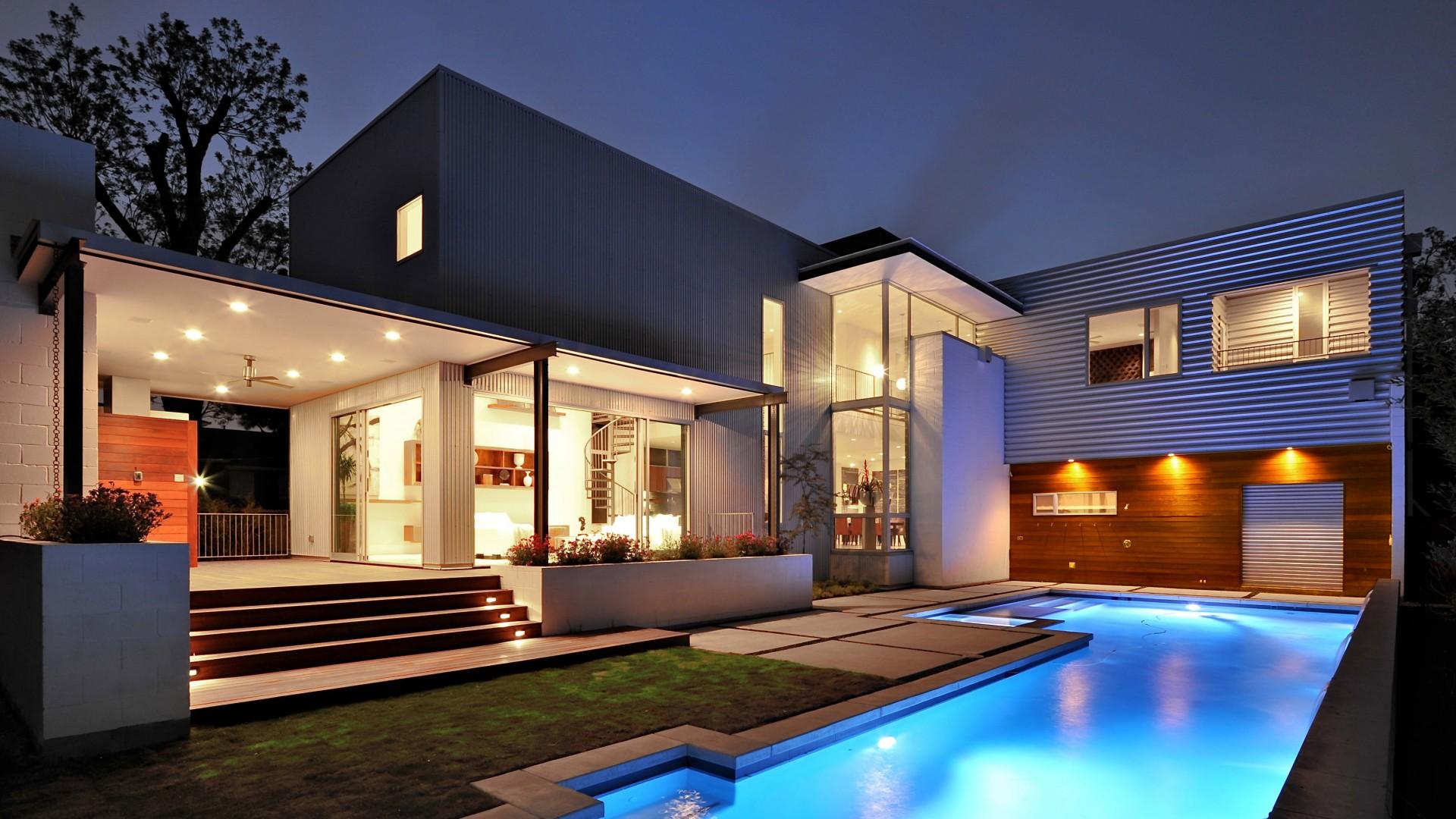 1920x1080 Wallpaper House, Mansion, Pool, Modern, Interior, High Tech, Yard, Architecture