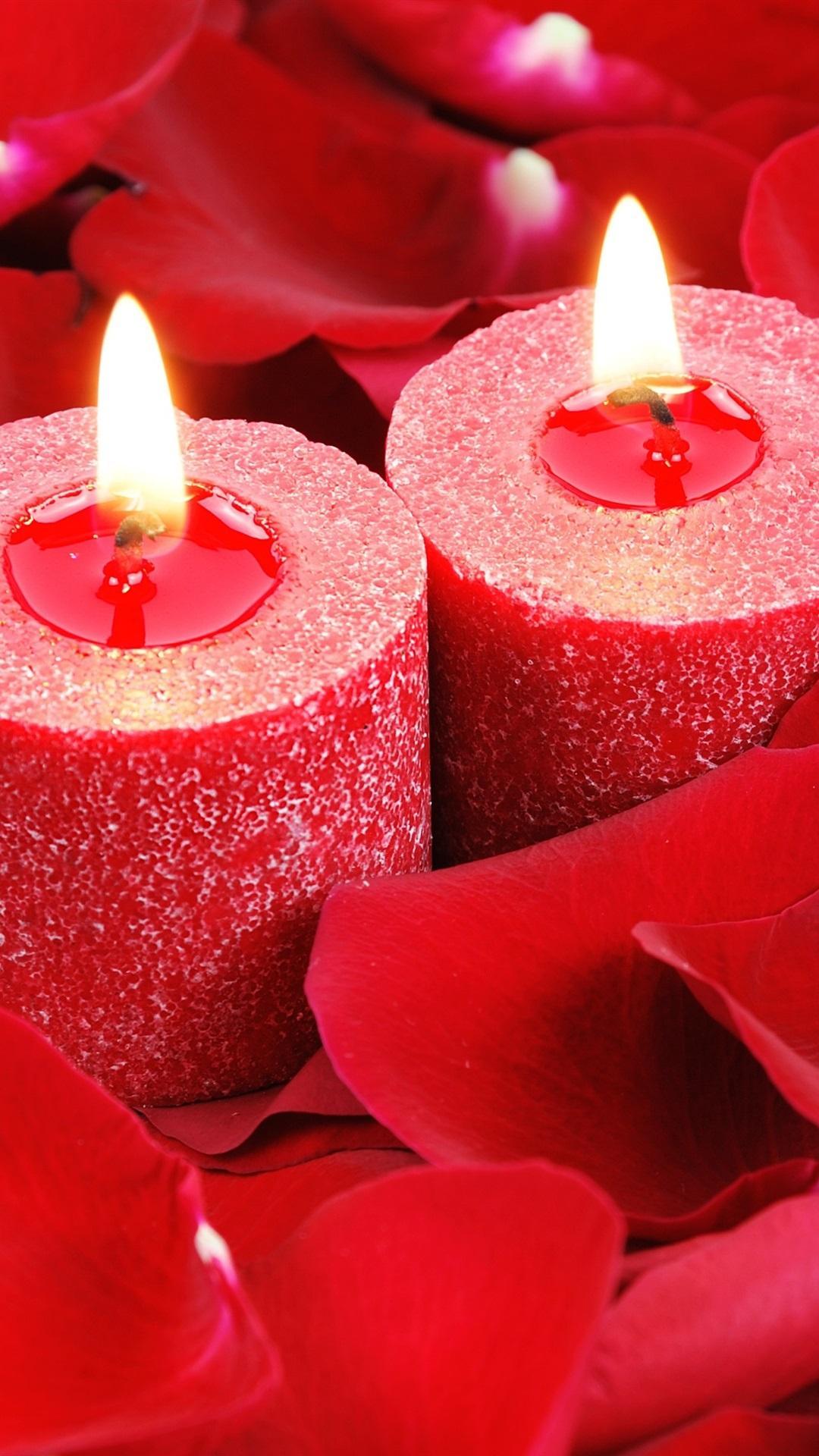 1080x1920 Rose And Christmas Red Candles Wallpaper