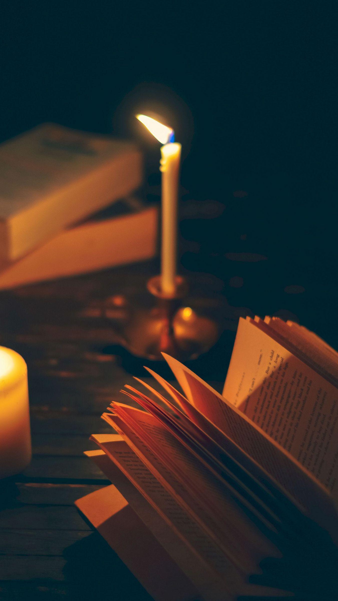 1350x2400 Download wallpaper 1350x2400 book, candle, shadows, reading, comfort iphone 8+/7+/6s+/for parallax HD background