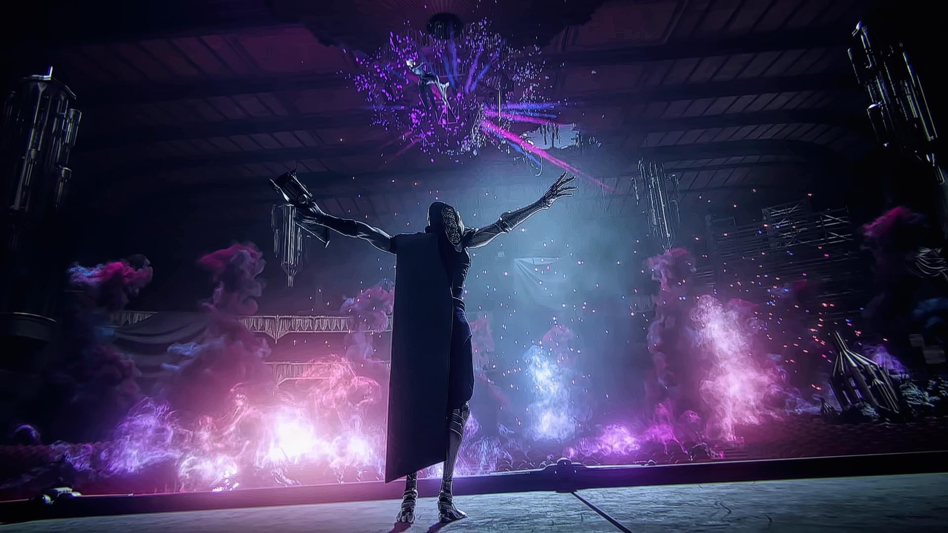 1920x1080 jhin wallpaper, performance, purple, stage, light, performance art