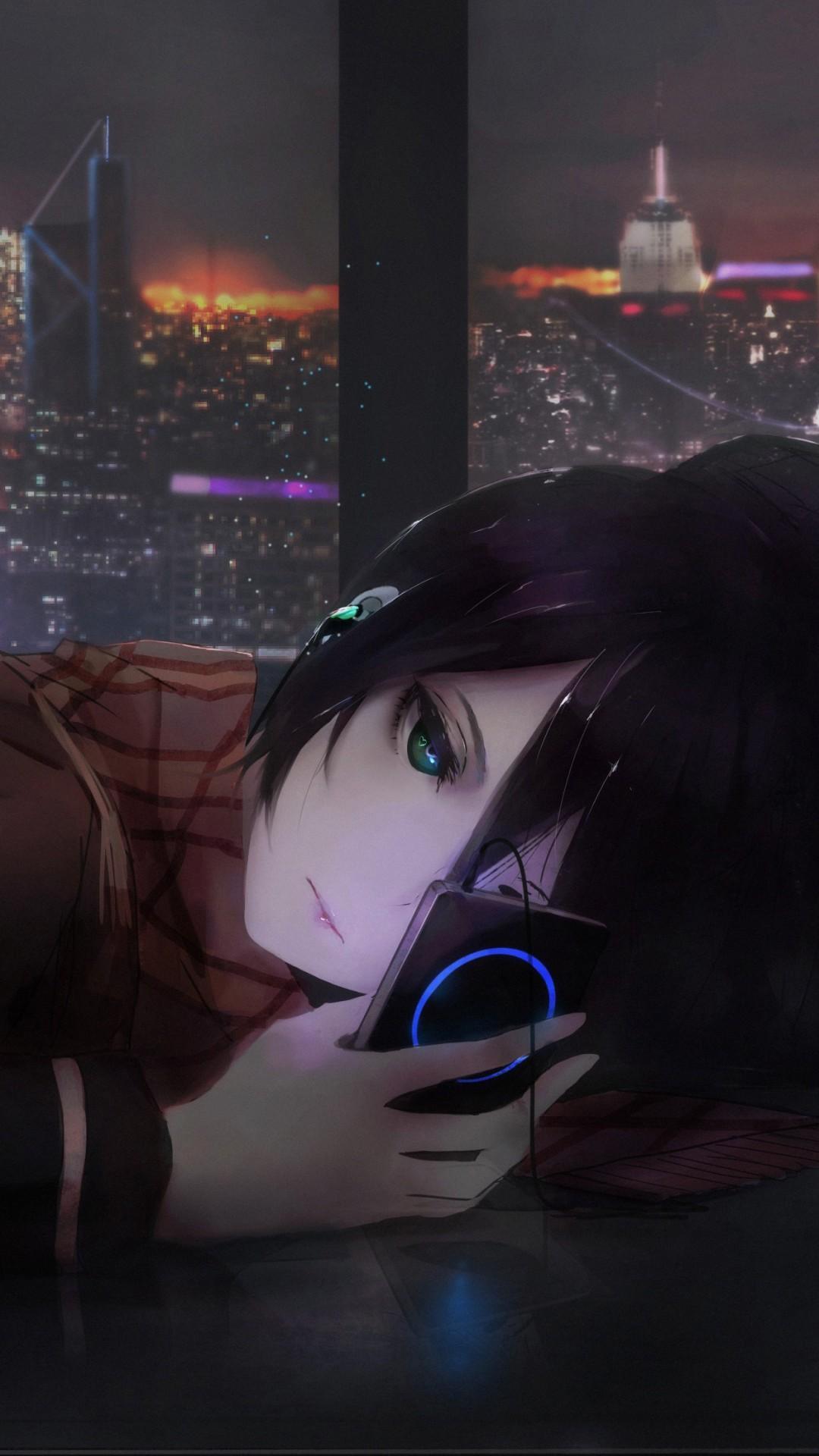 1080x1920 Black Anime Girl 4k Wallpaper