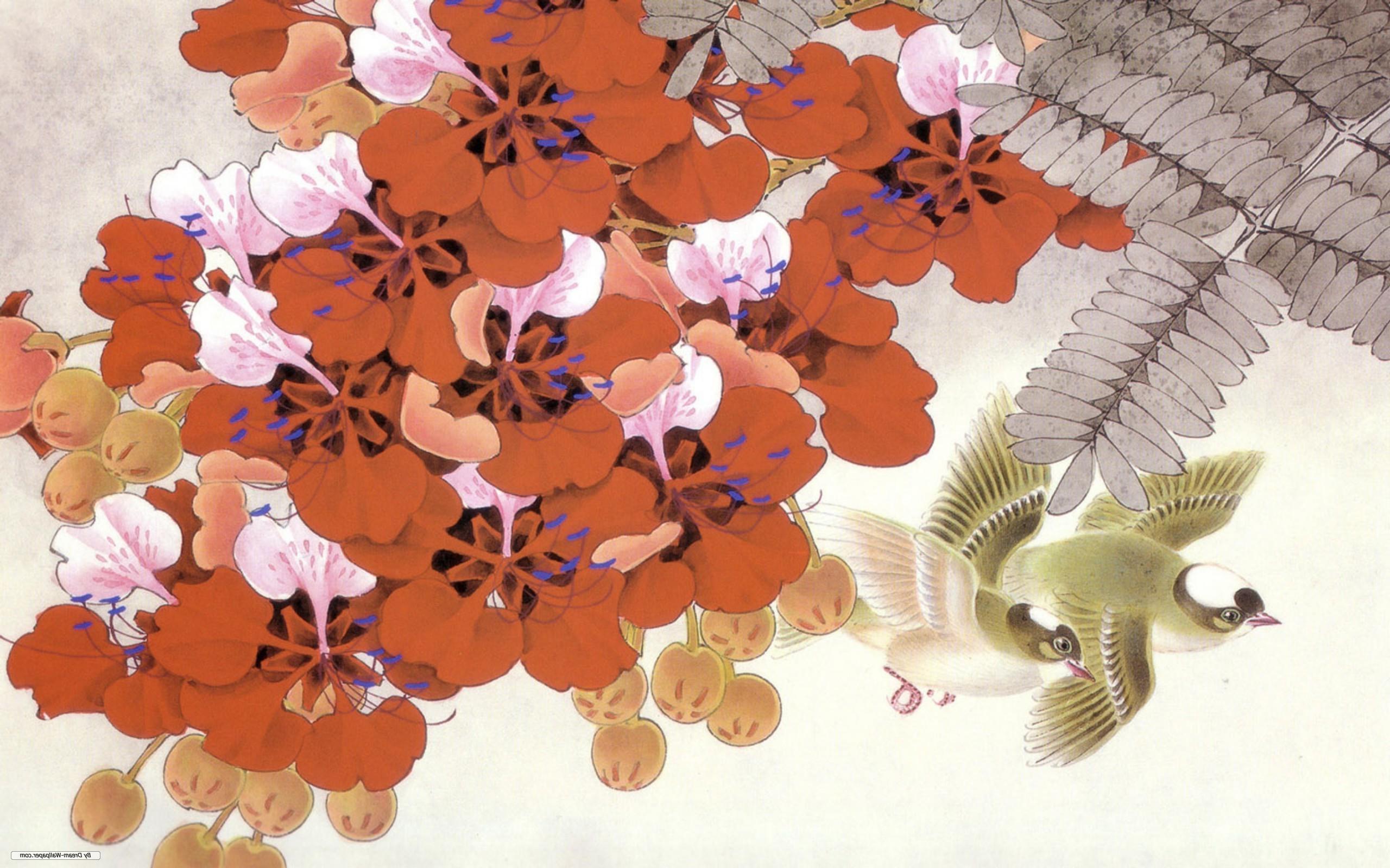 2560x1600 birds flowers nature wallpaper