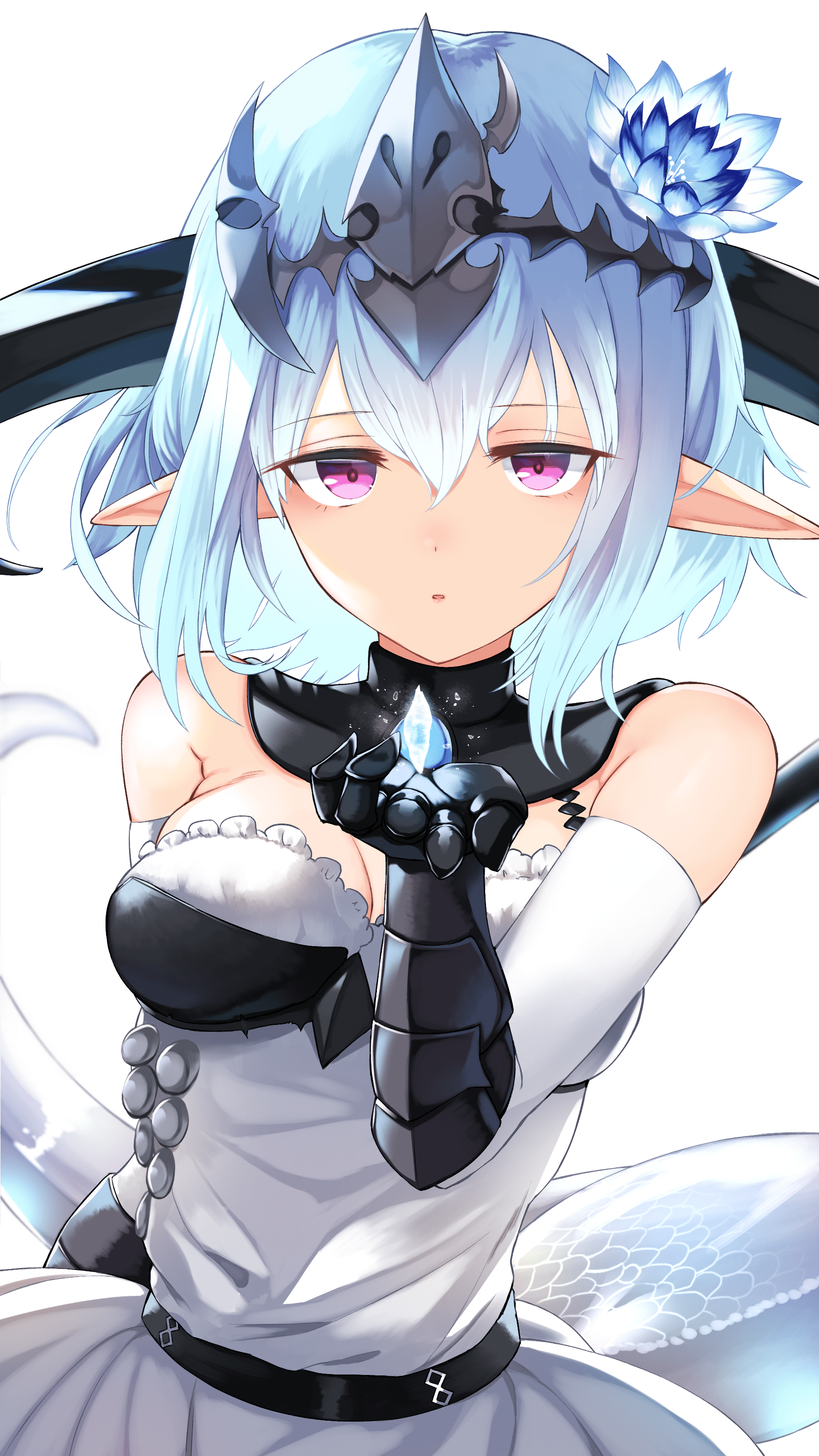 1808x3216 vertical, digital art, anime girls, pointy ears, anime, portrait display, Yamato (artist), blue hair, no bra, 2D, purple eyes, artwork, fantasy girl, dress, Shadowverse. Mocah HD Wallpaper