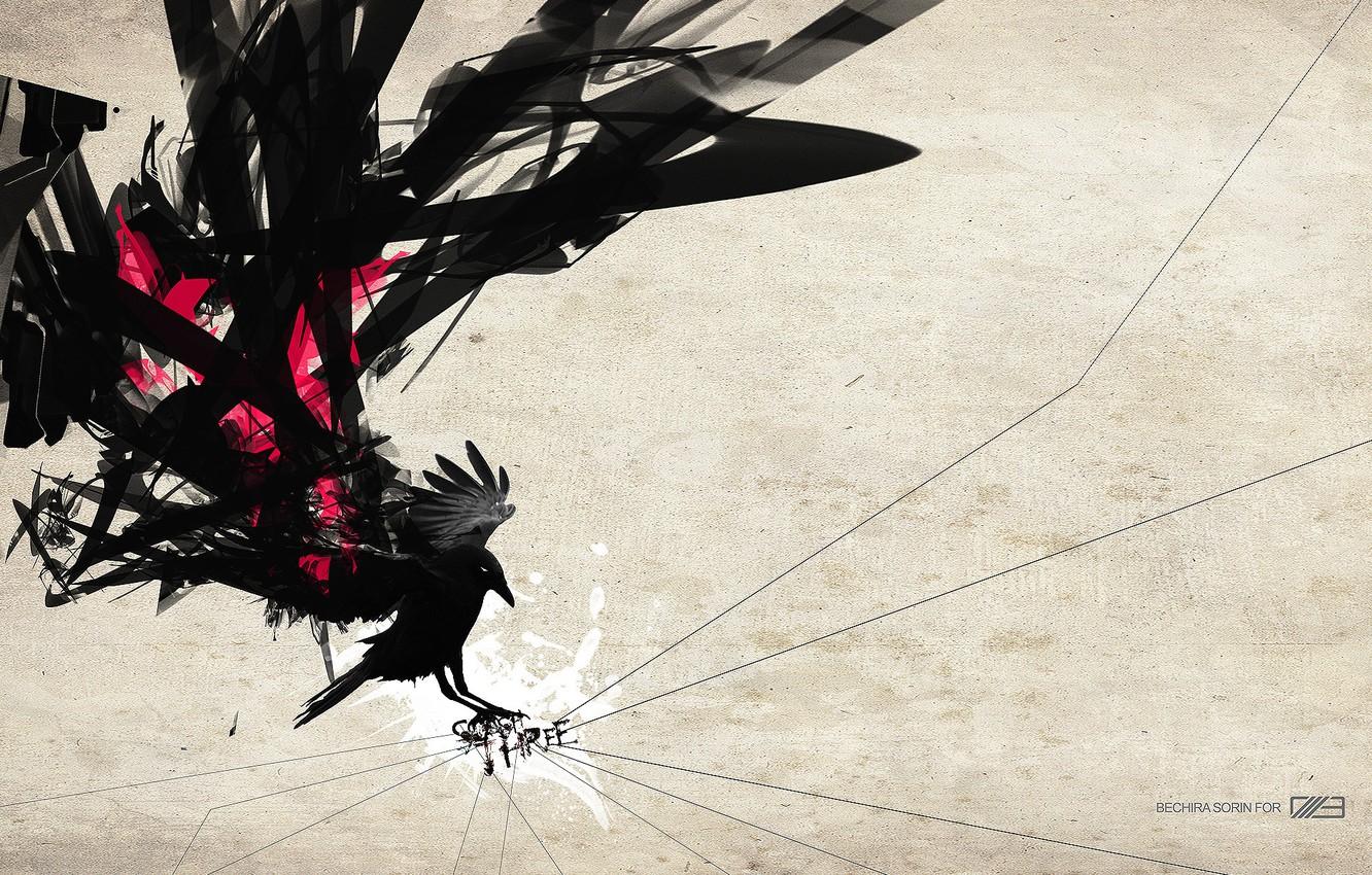 1332x850 Wallpaper abstraction, background, the inscription, bird, Wallpaper, wings, silhouette, art image for desktop, section абстракции