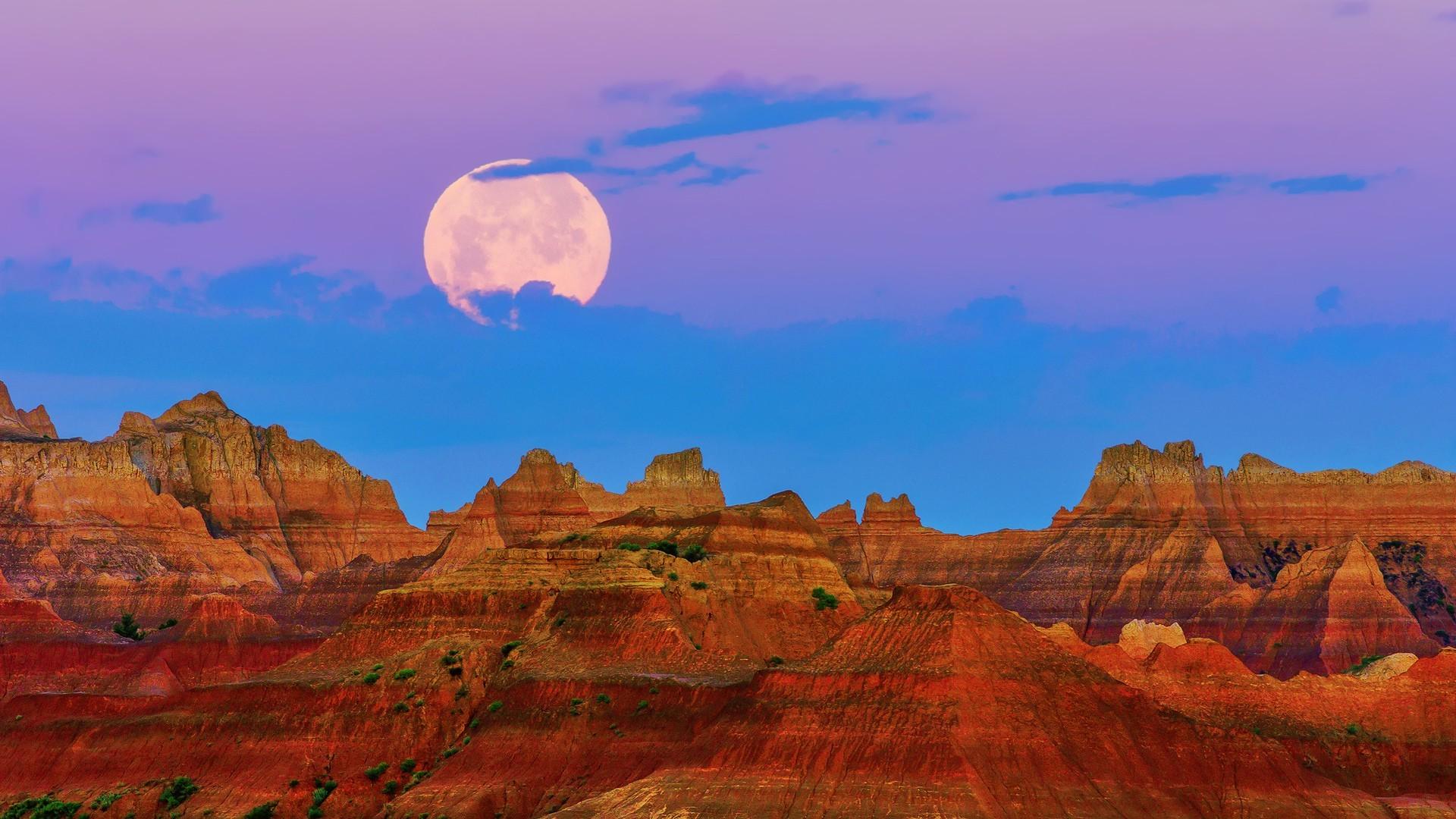1920x1080 nature, Landscape, Mountain, Clouds, South Dakota, USA, Moon, Trees, National Park Wallpaper HD / Desktop and Mobile Background