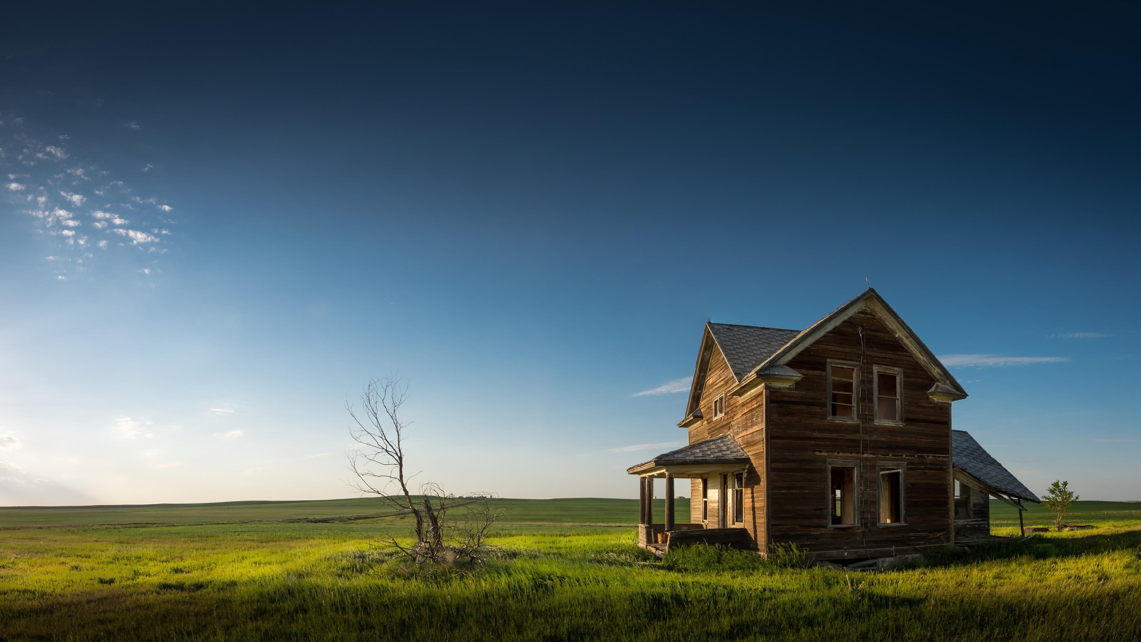 3840x2160 Wallpaper North Dakota, old house, grass, blue sky, USA 3840x2160 UHD 4K Picture, Image