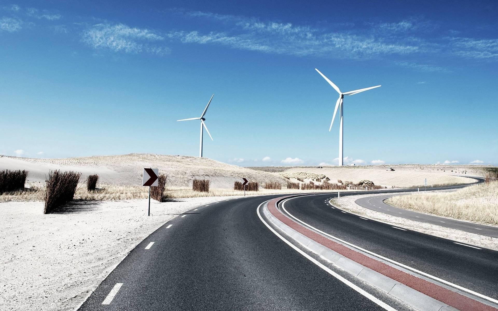 1920x1200 photography, Nature, Landscape, Road, Wind Turbine, Sand Wallpaper HD / Desktop and Mobile Background