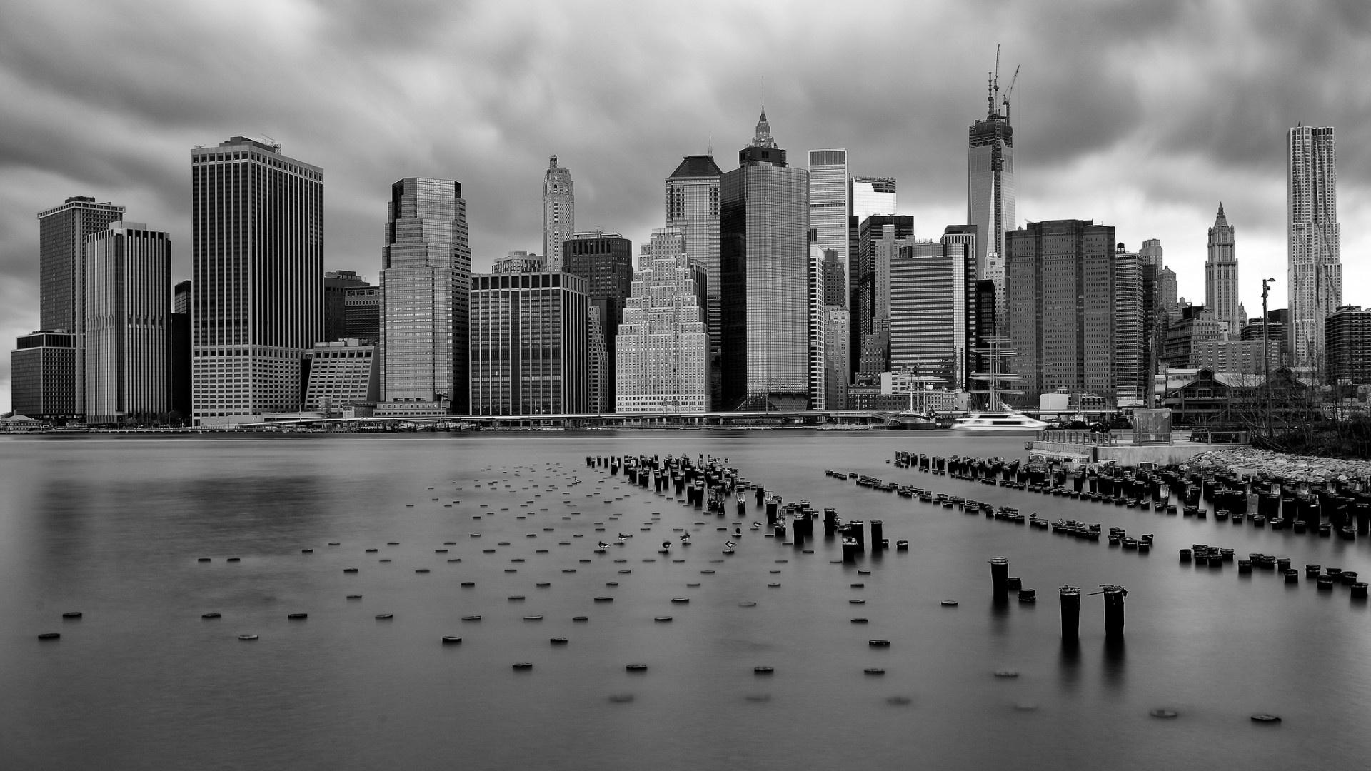 1920x1080 New York Skyscrapers Black And White Wallpaper