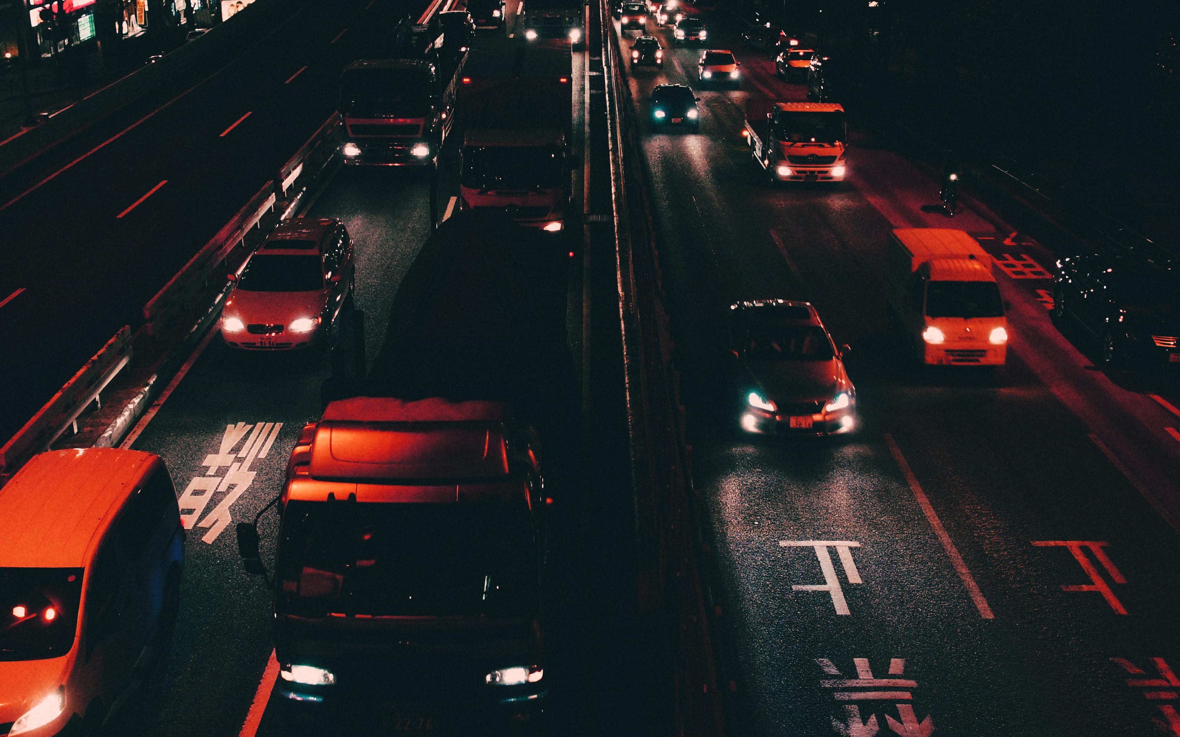 3840x2400 Street Car Japan Night Orange Wallpaper