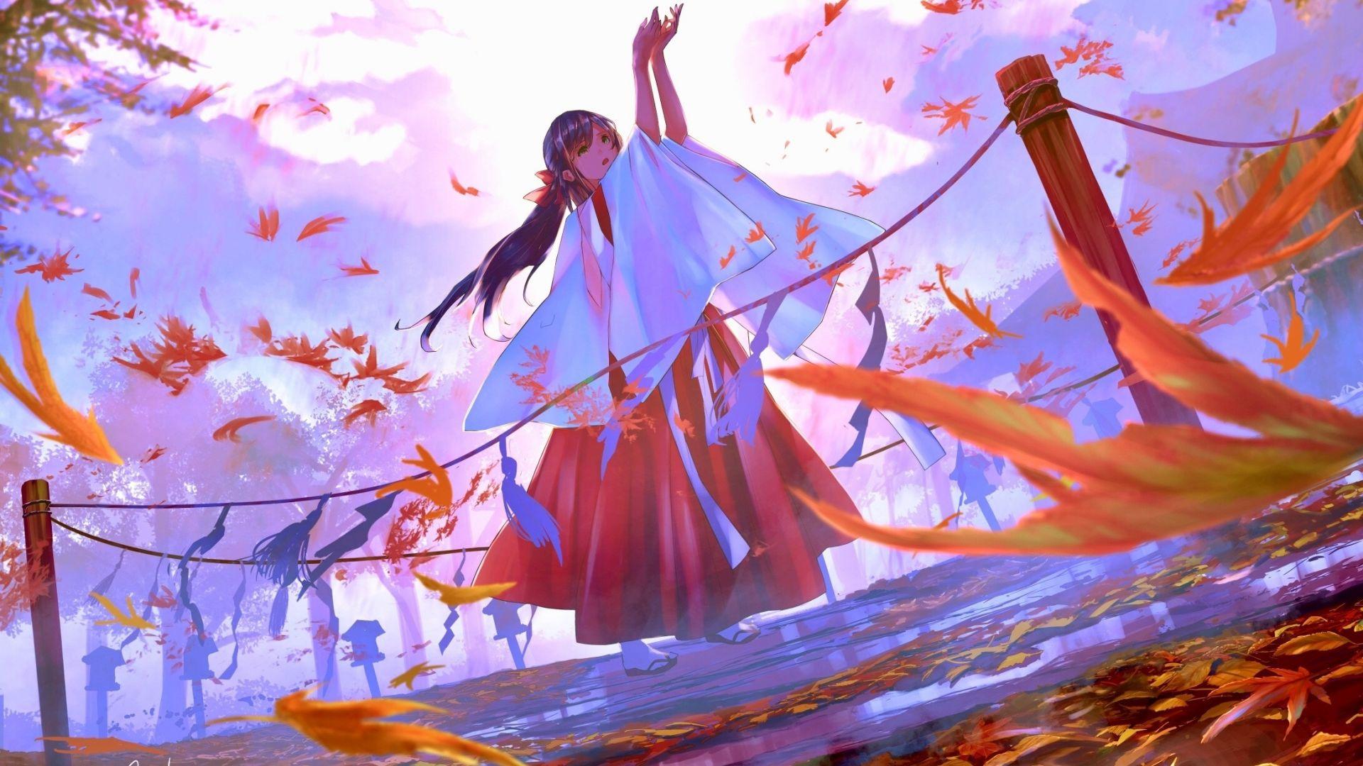 1920x1080 Desktop wallpaper autumn, leaves, beautiful anime girl, original, HD image, picture, background, 53b2a0